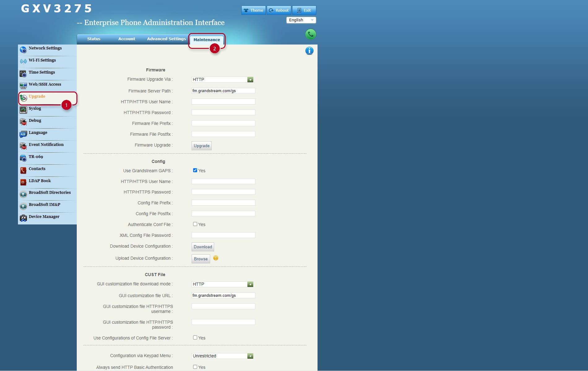 Reseting the Grandstream to the default settings - Step 1