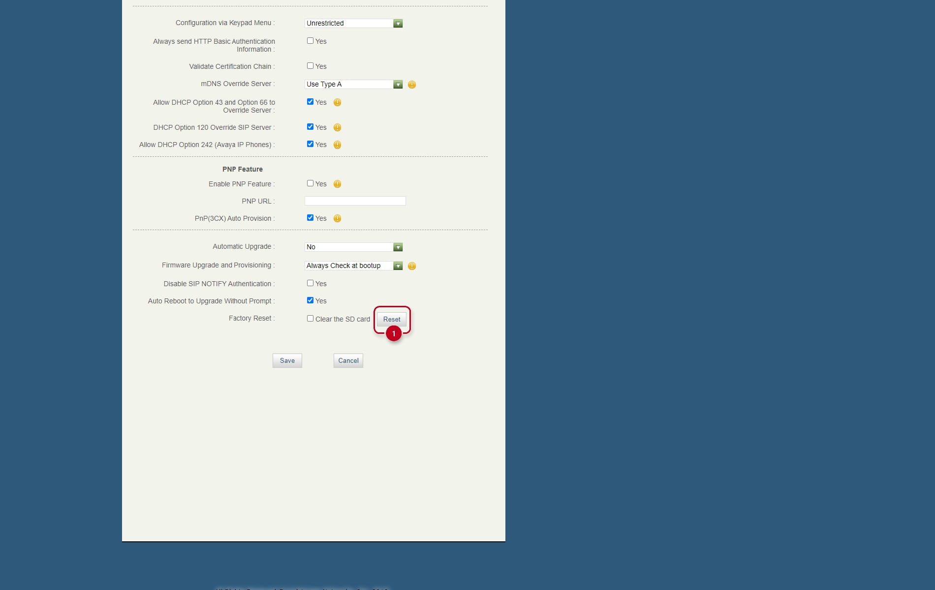 Reseting the Grandstream to the default settings - Step 2
