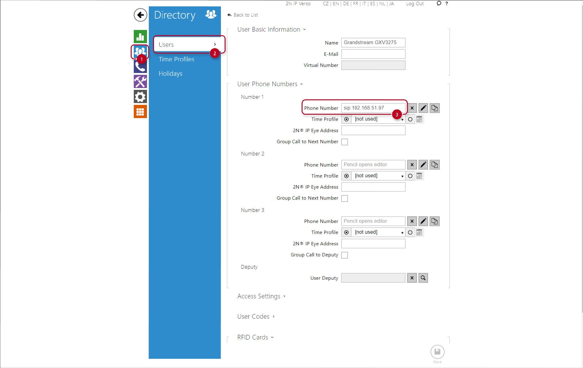 Creating the user in the directory of the intercom