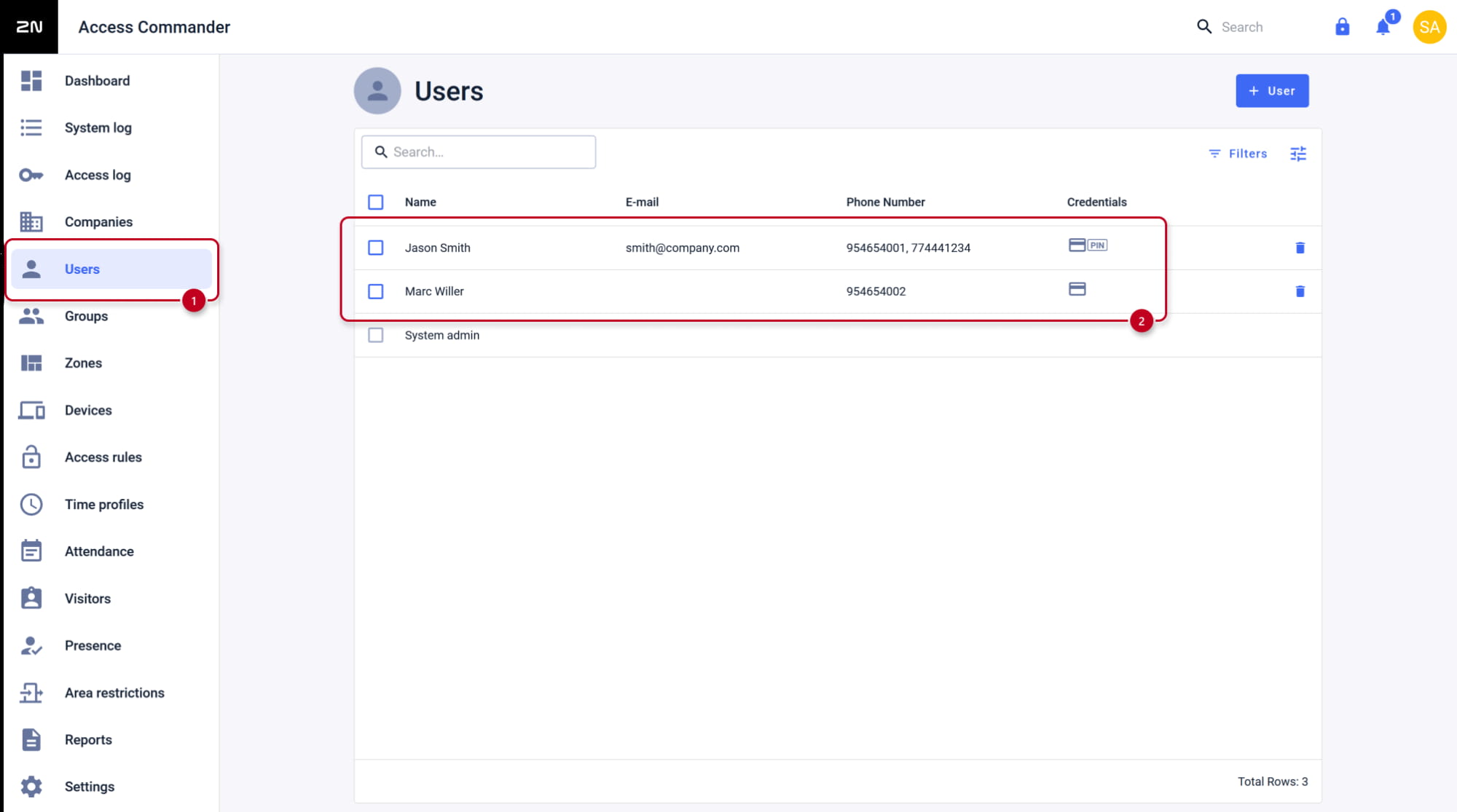 2N Access Commander - Users - users have been added