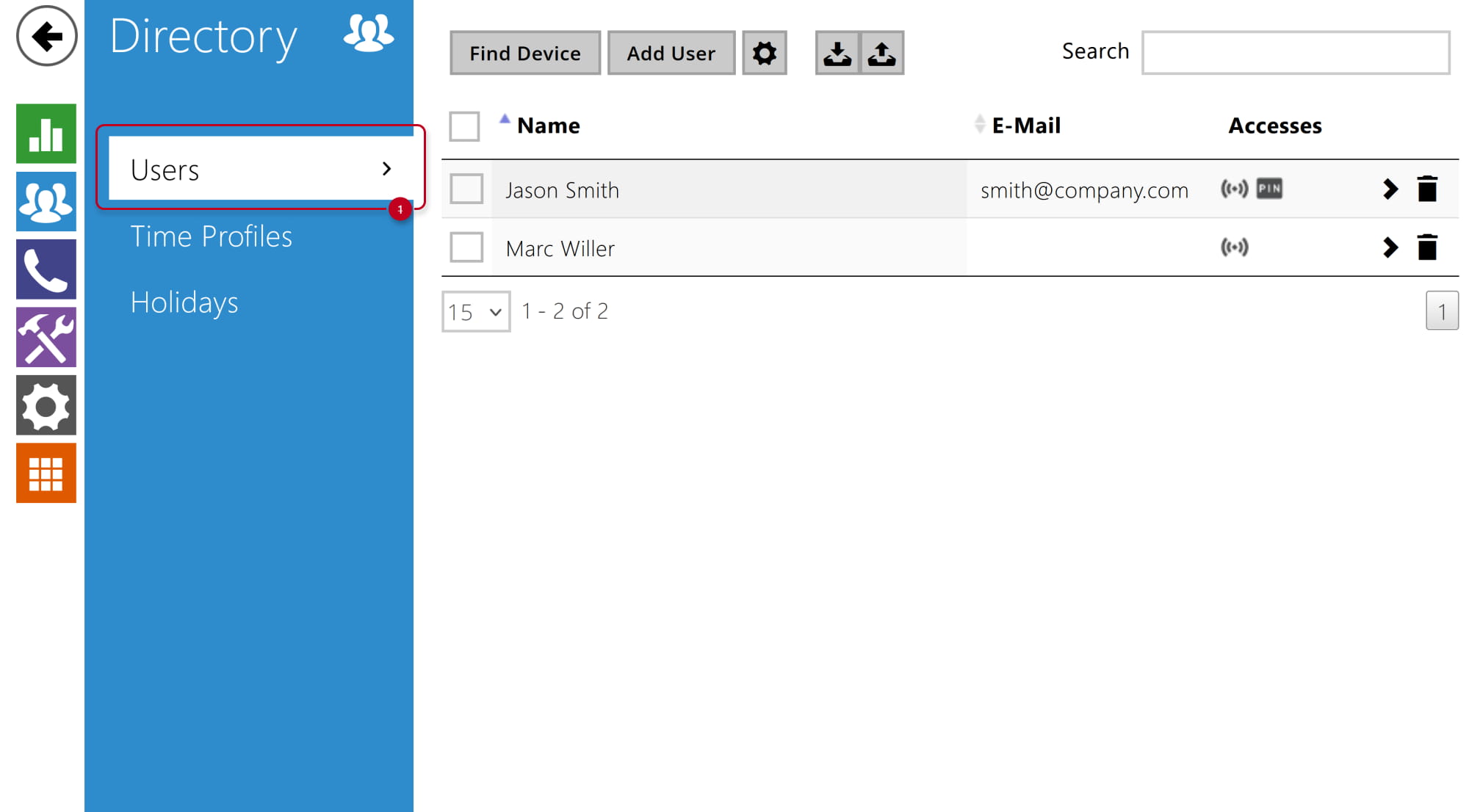 2N IP intercom - Directory - Listed users