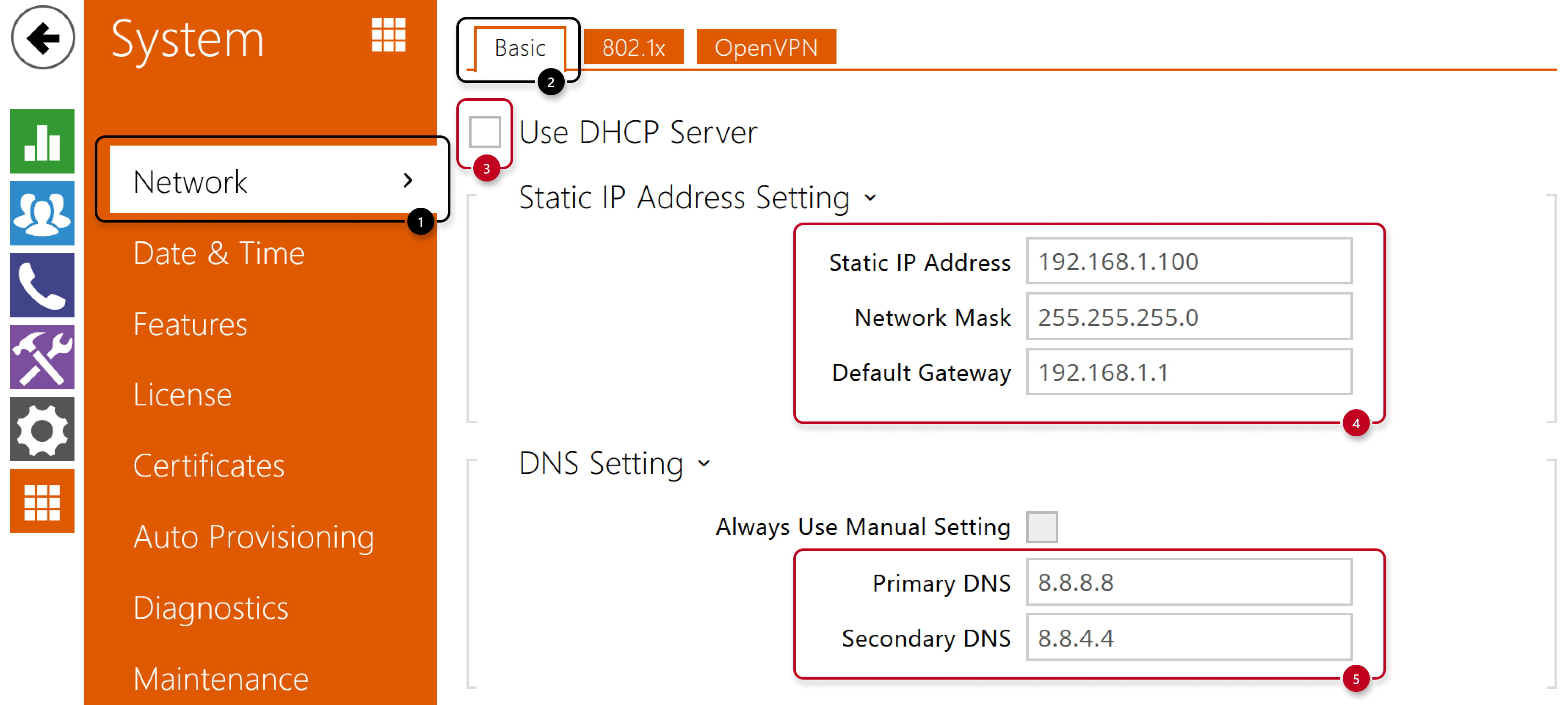 2N IP Intercom - System - Network - Static IP 2N IP Intercom - System - Network - Static IP