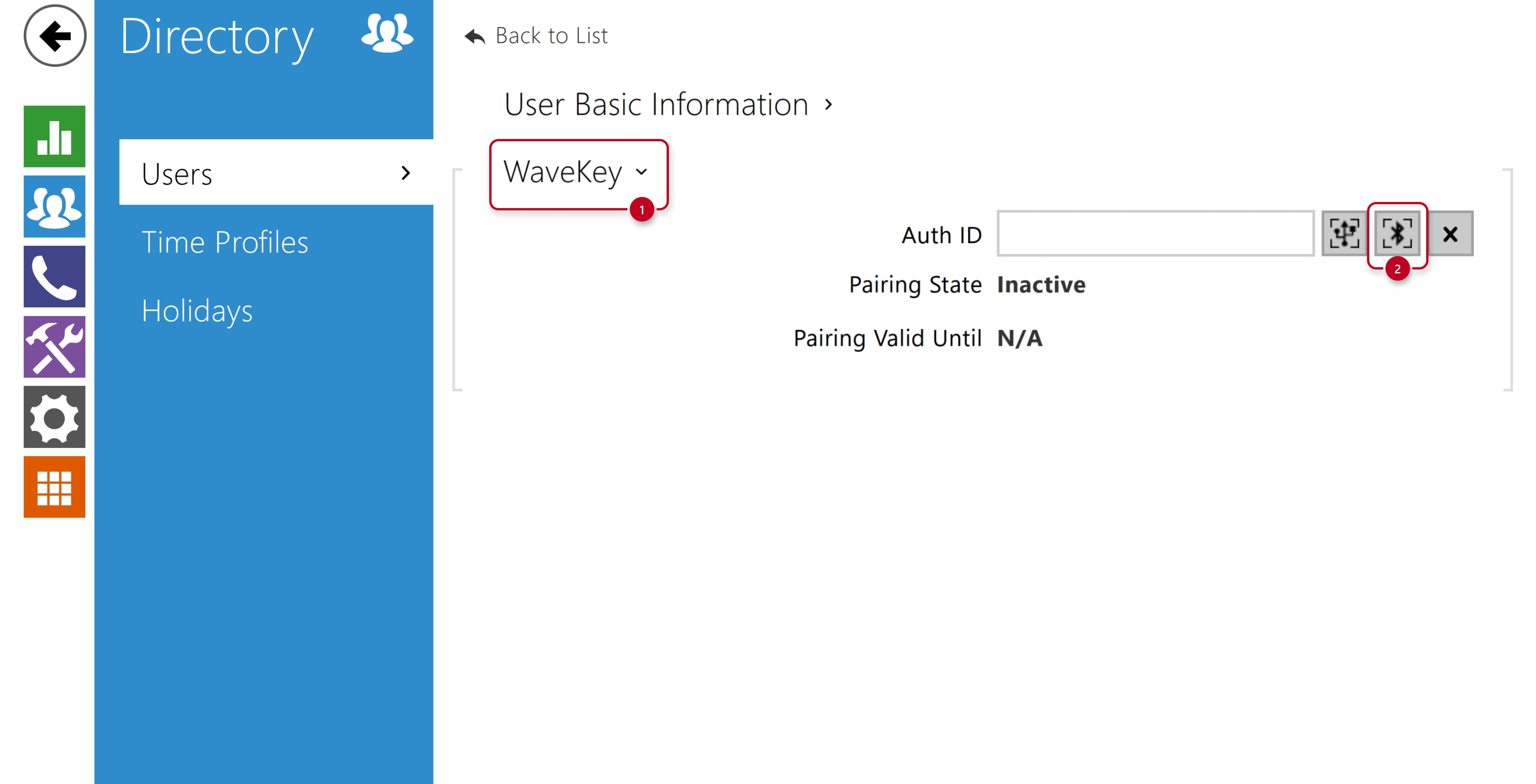 2N IP intercom - Directory - Users - WaveKey