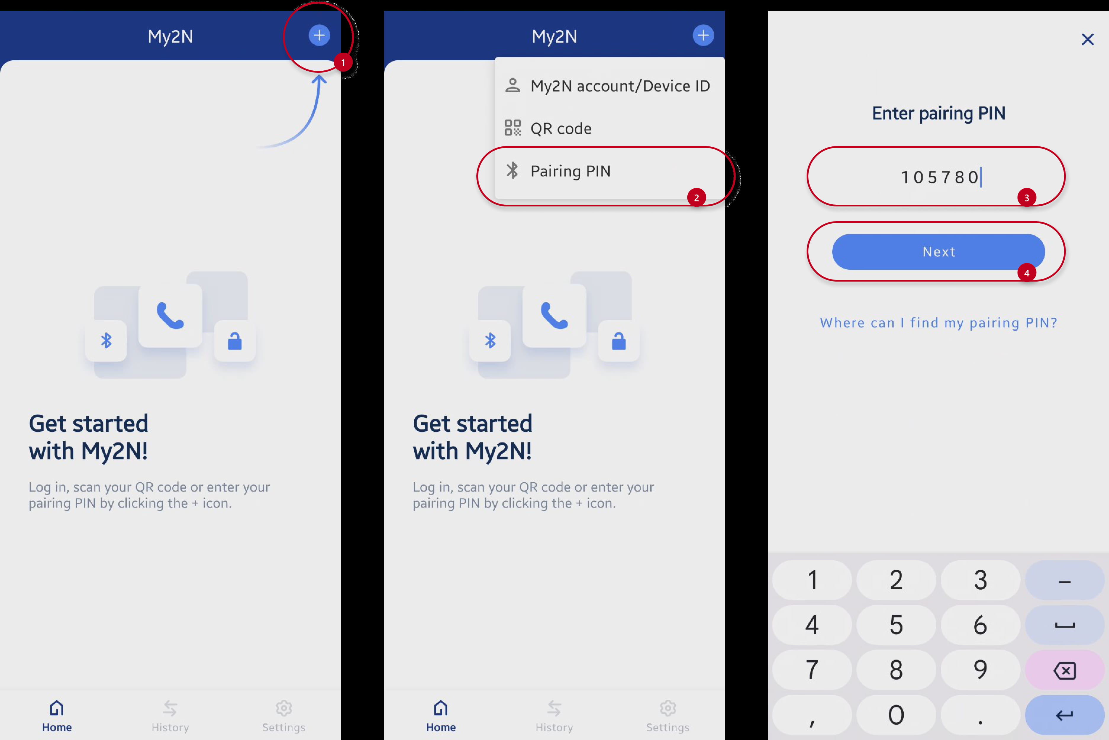 My2N app - Enter pairing PIN