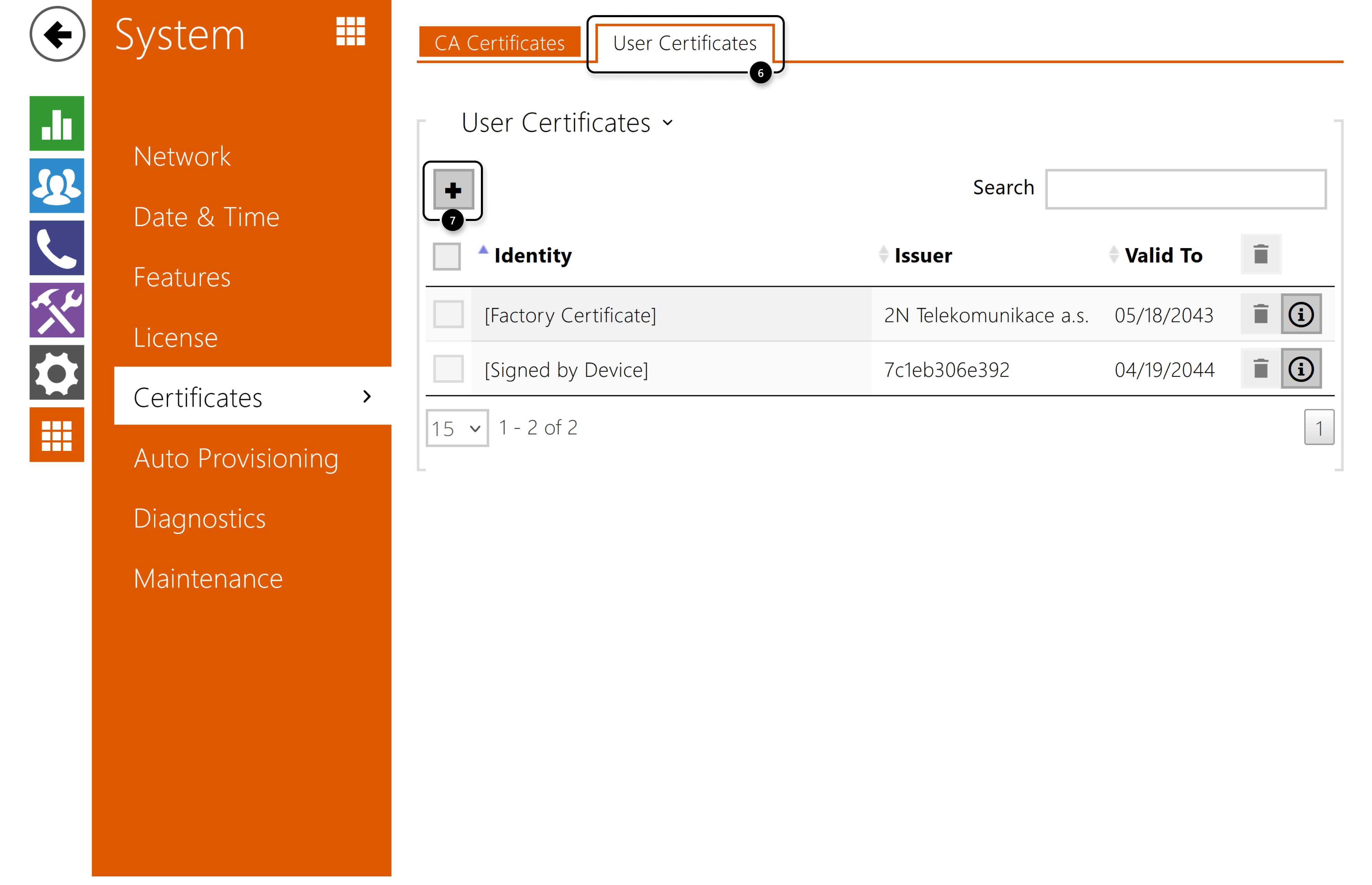 2N IP Intercom - System - Certificates - User Certificates