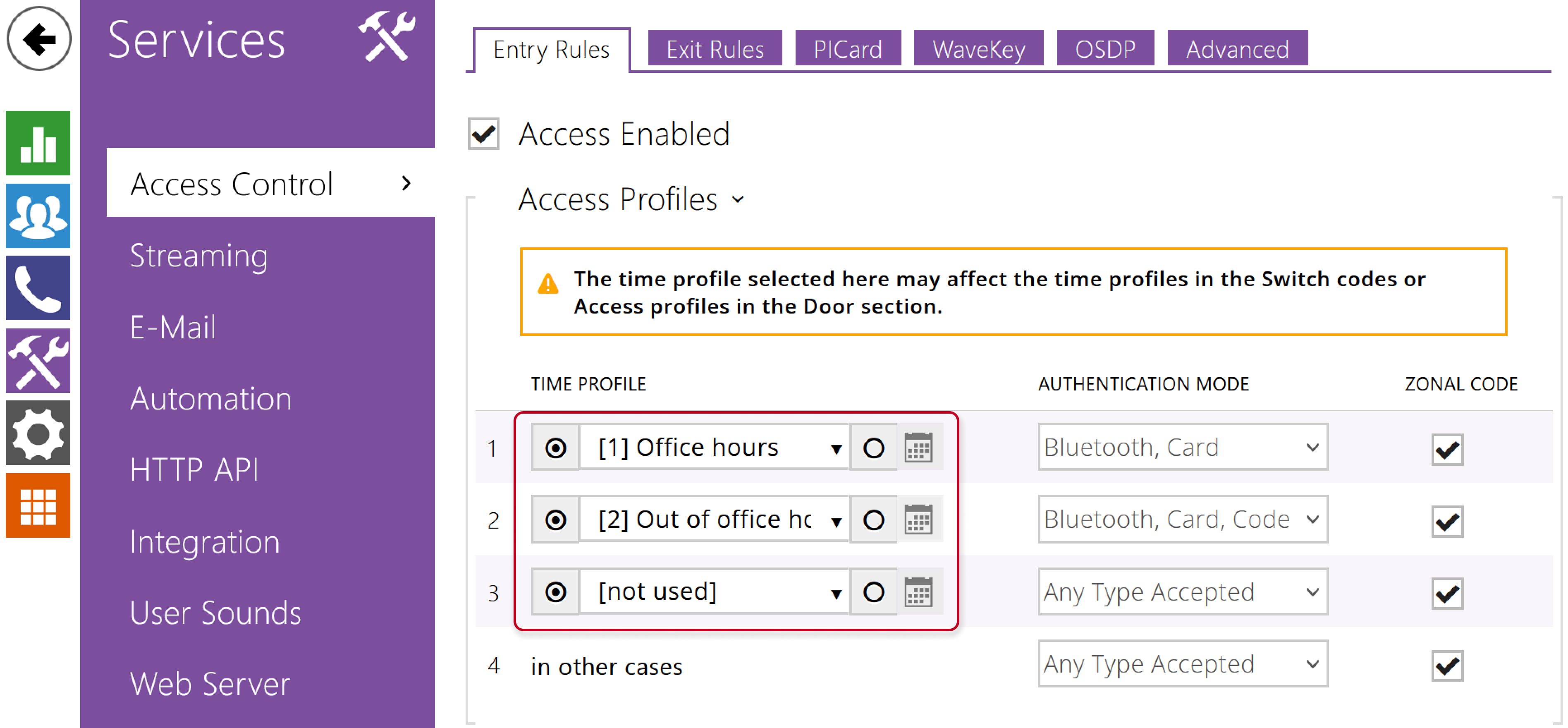 2N IP Intercom - authentication mode time profile 2N IP Intercom - authentication mode time profile
