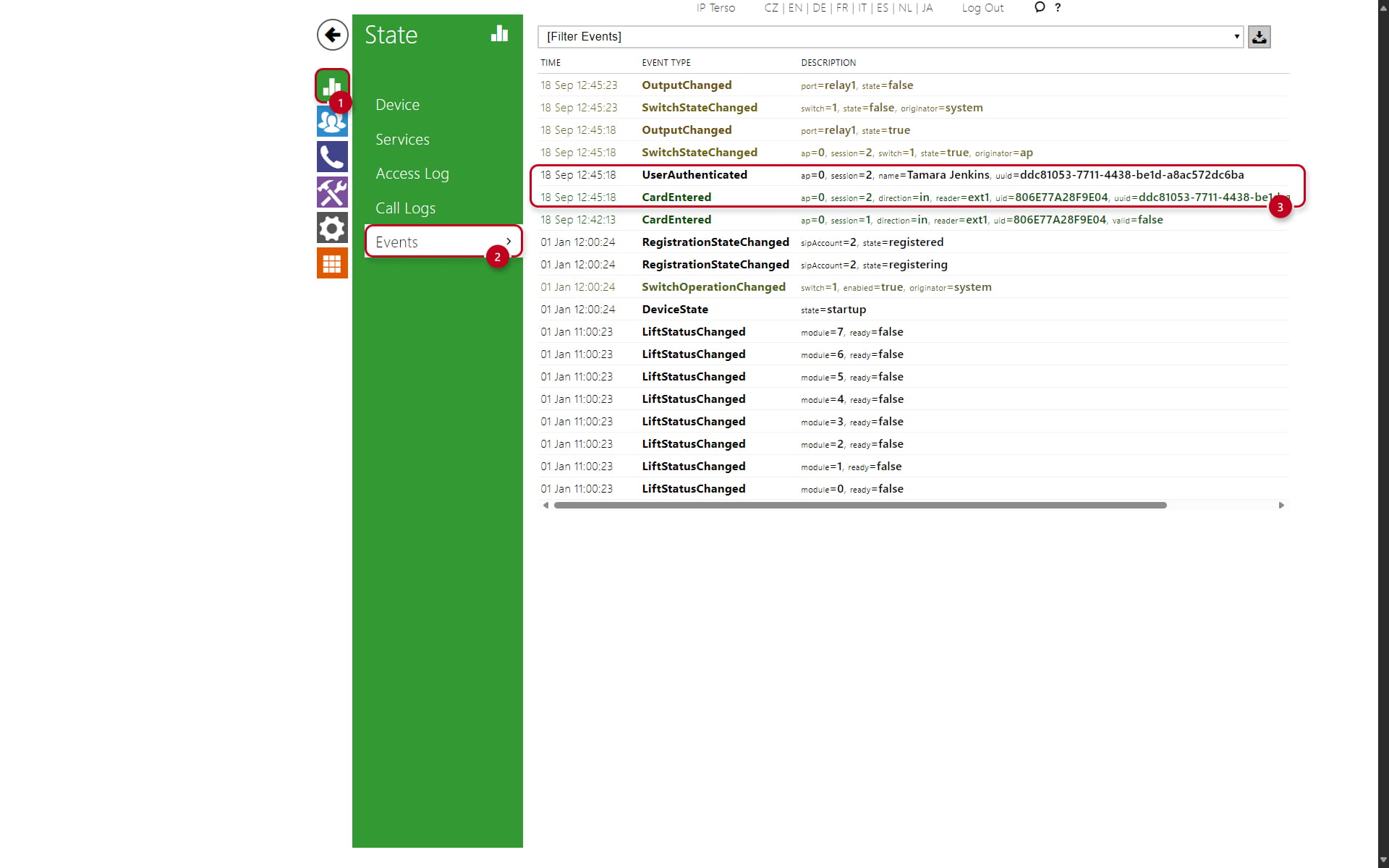 2N OS Event Log - User Authenticated