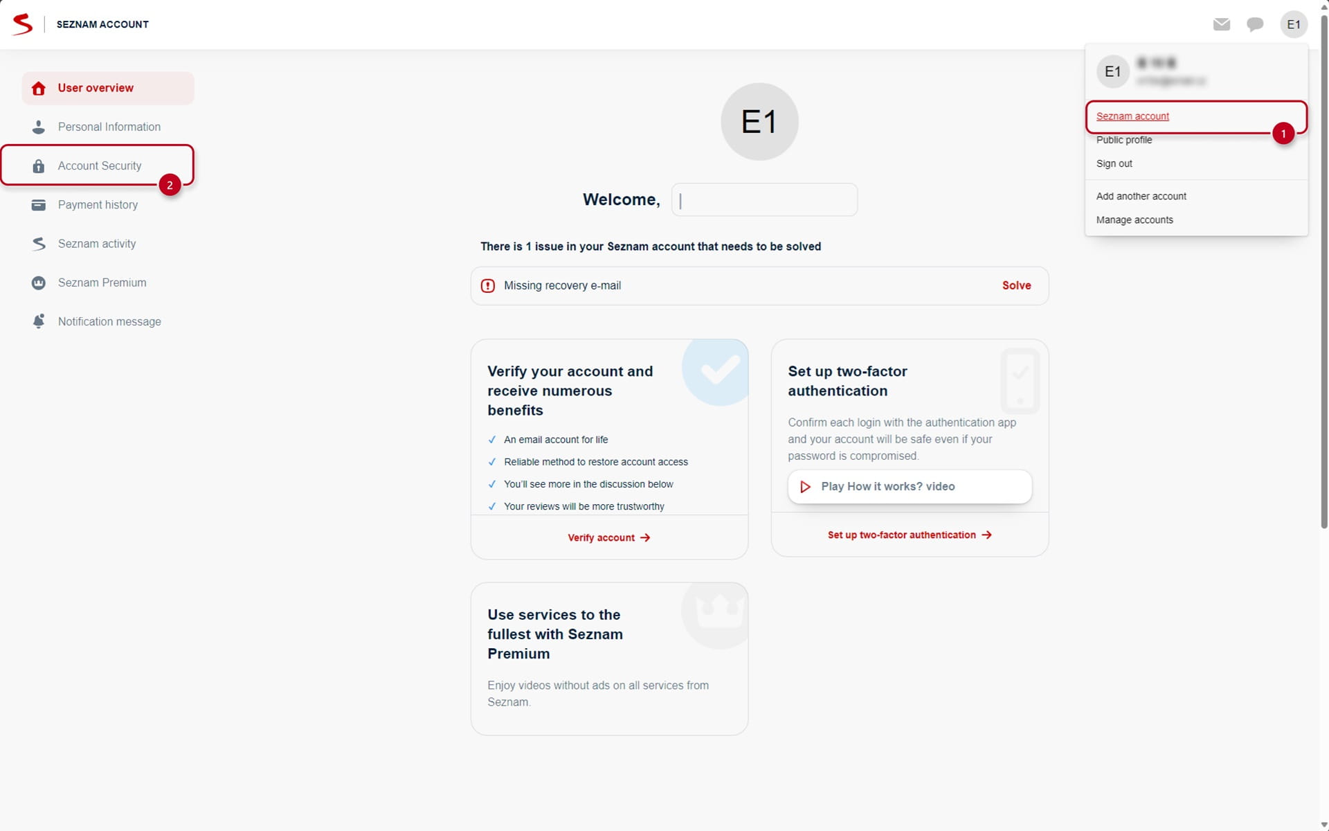 Seznam Account Configuration