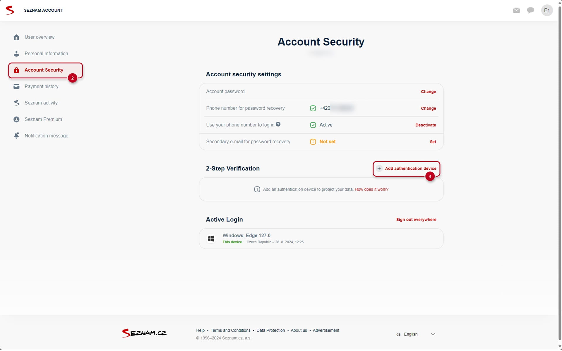 Seznam Account Security