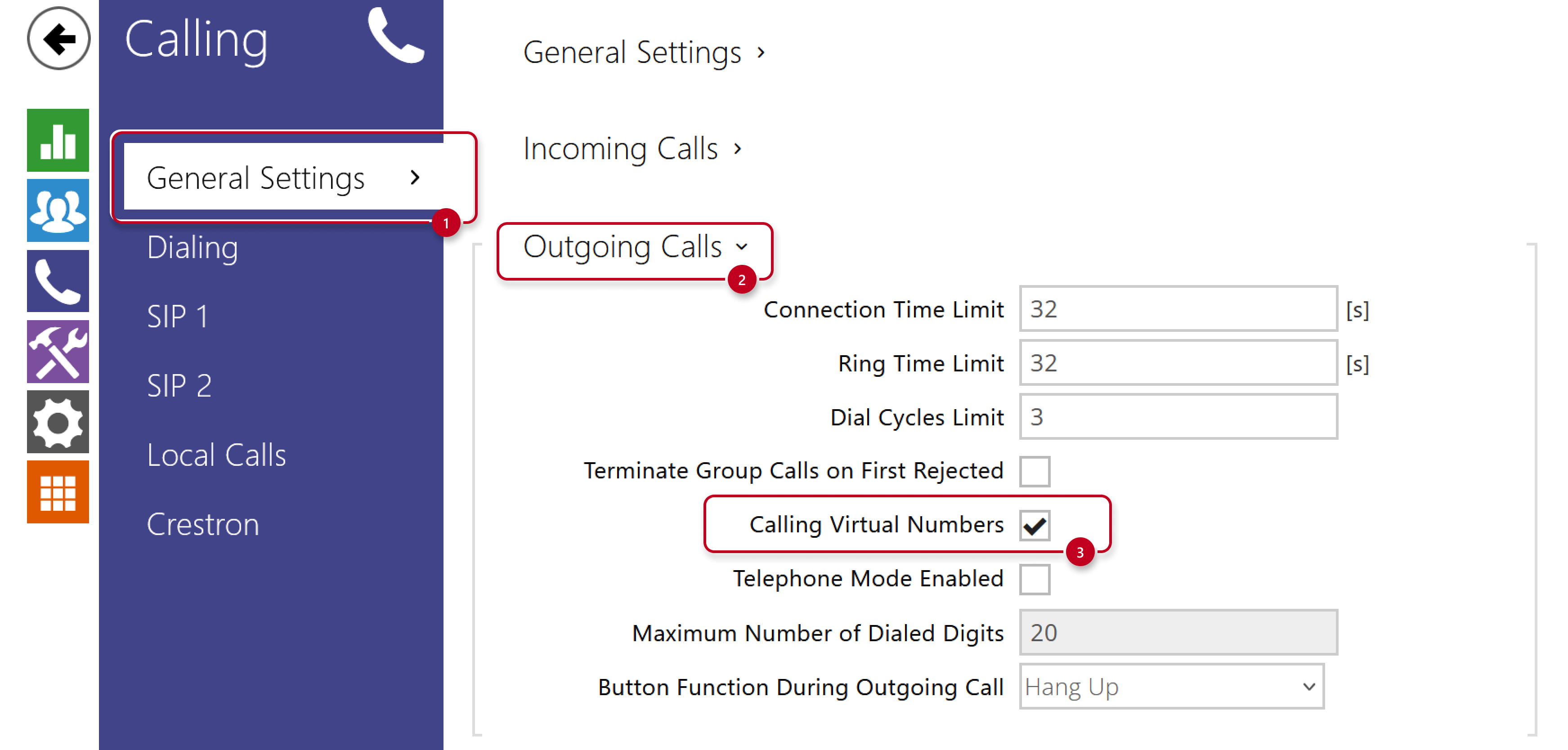 2N IP Intercom - Calling - General Settings - Outgoing Calls - Calling Virtual Numbers 2N IP Intercom - Calling - General Settings - Outgoing Calls - Calling Virtual Numbers