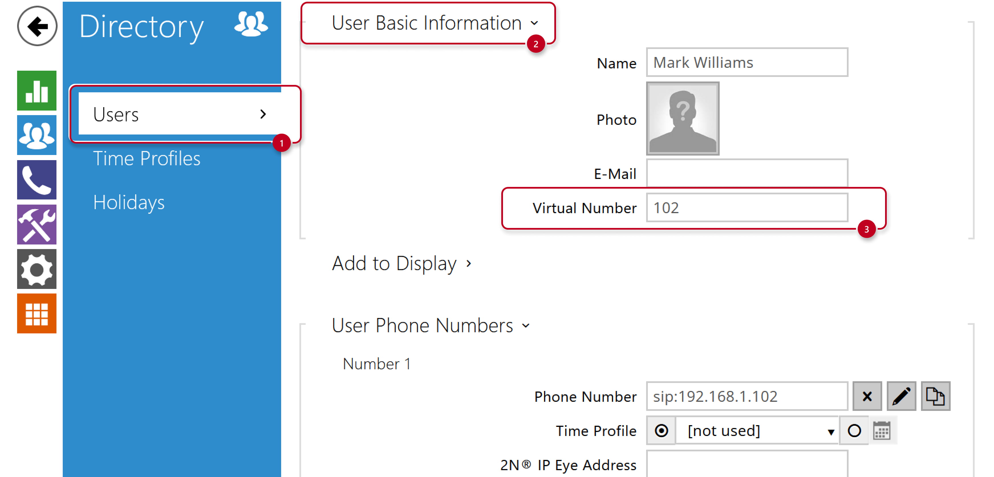 2N IP Intercom - Directory - Users - Virtual Number