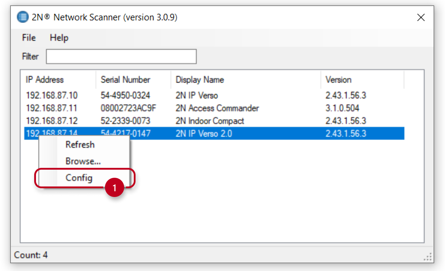 2N Network Scanner - network configuration - R-click menu
