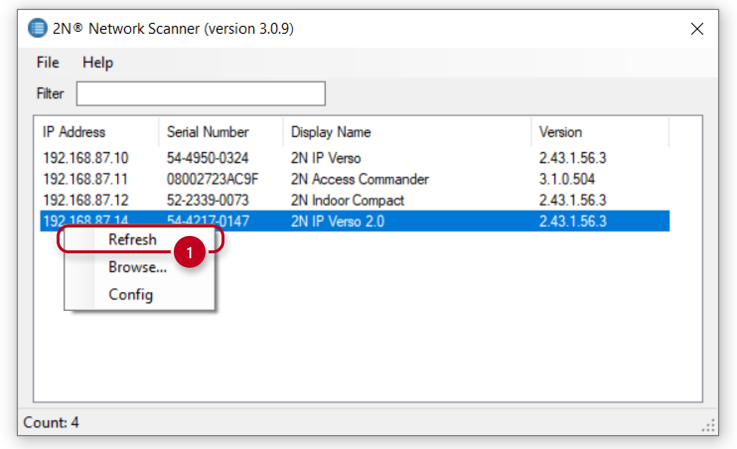 2N Network Scanner - rescan network - R-click menu