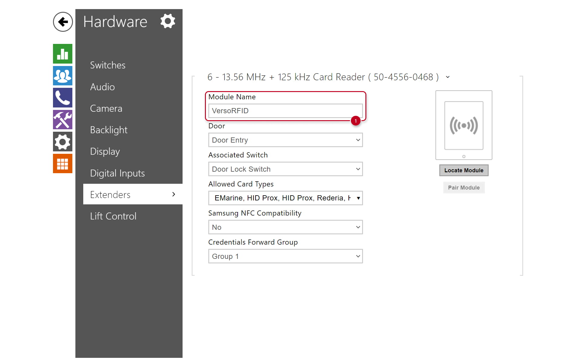 Extenders settings on a 2N IP intercom