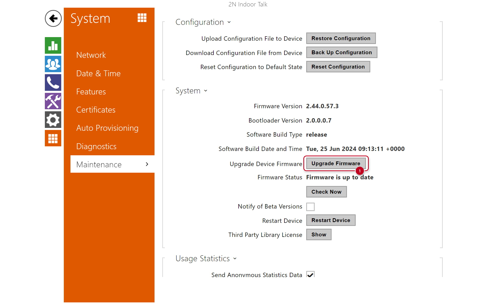 Updating the firmware of an 2N Indoor Talk