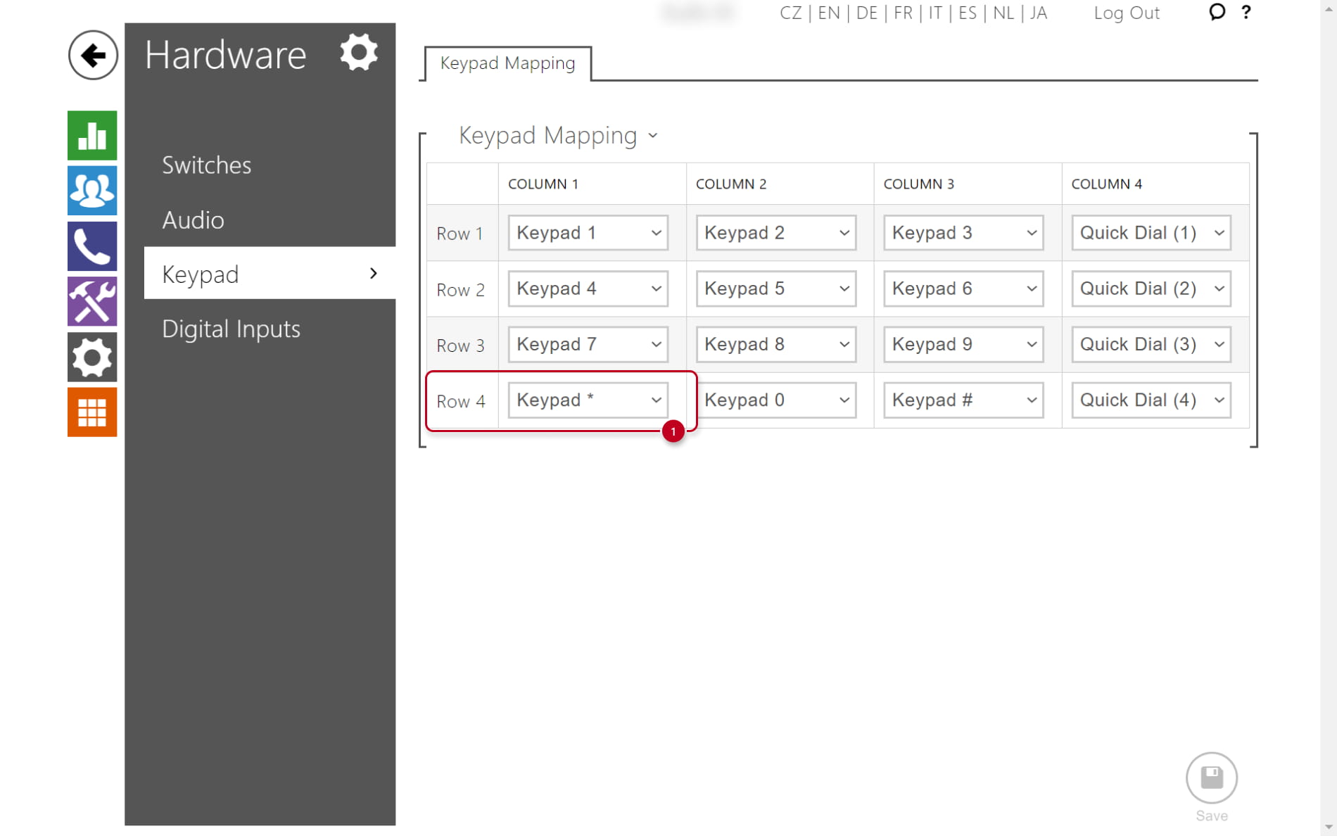 Keypad settings on a 2N IP Audio Kit