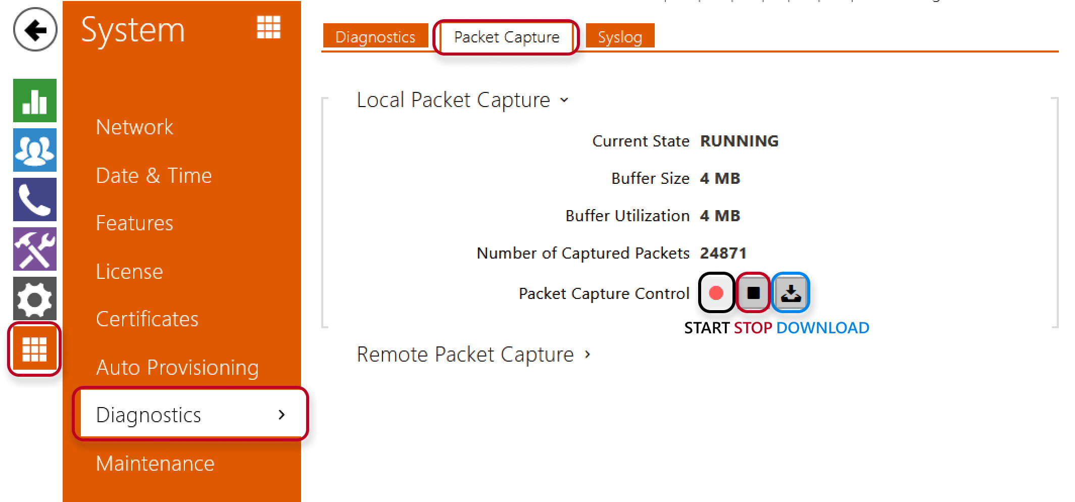 2N IP Intercom Local Packet Capture