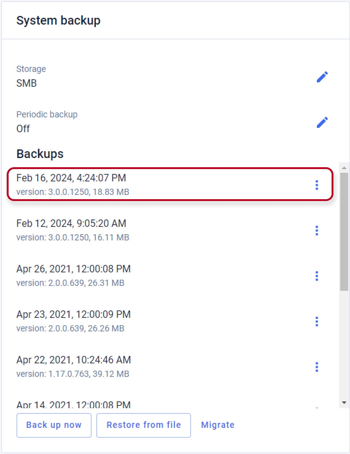 Access Commander Samba System Backup Log