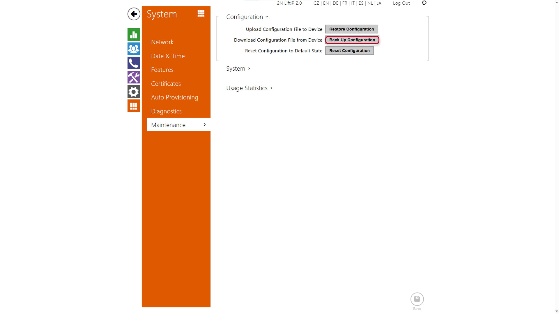 Lift IP 2.0 Configuration back up