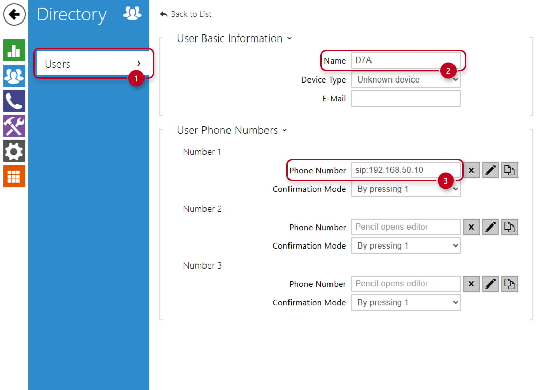 Directory - User in LiftIP 2.0