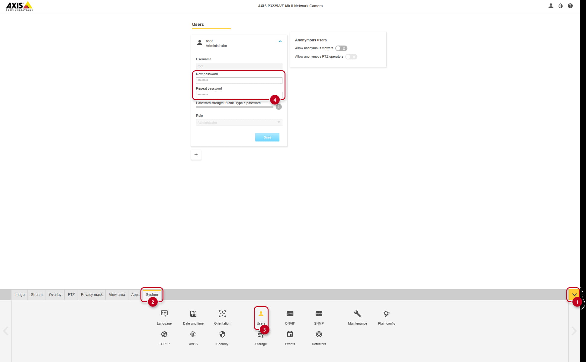 Axis IP Camera Settings - System - Users