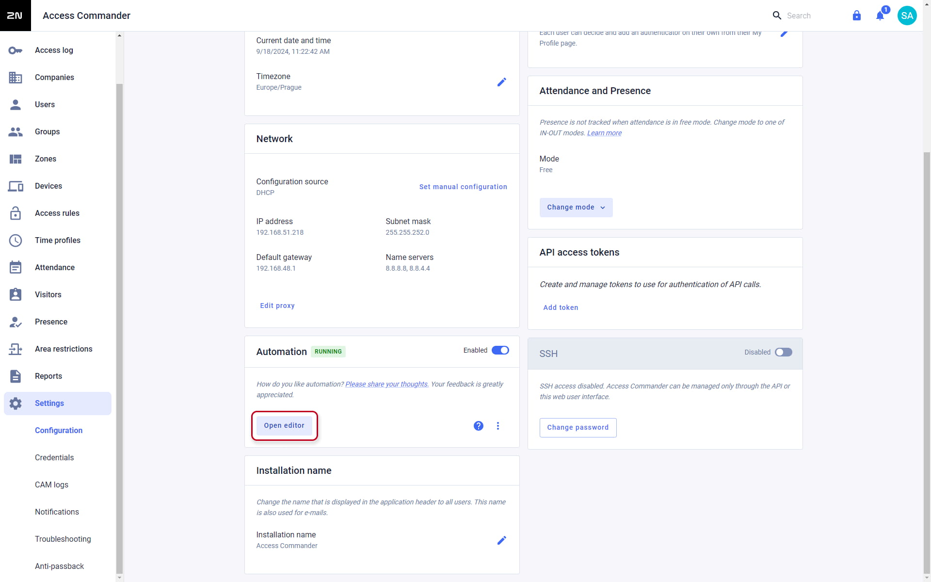Open editor