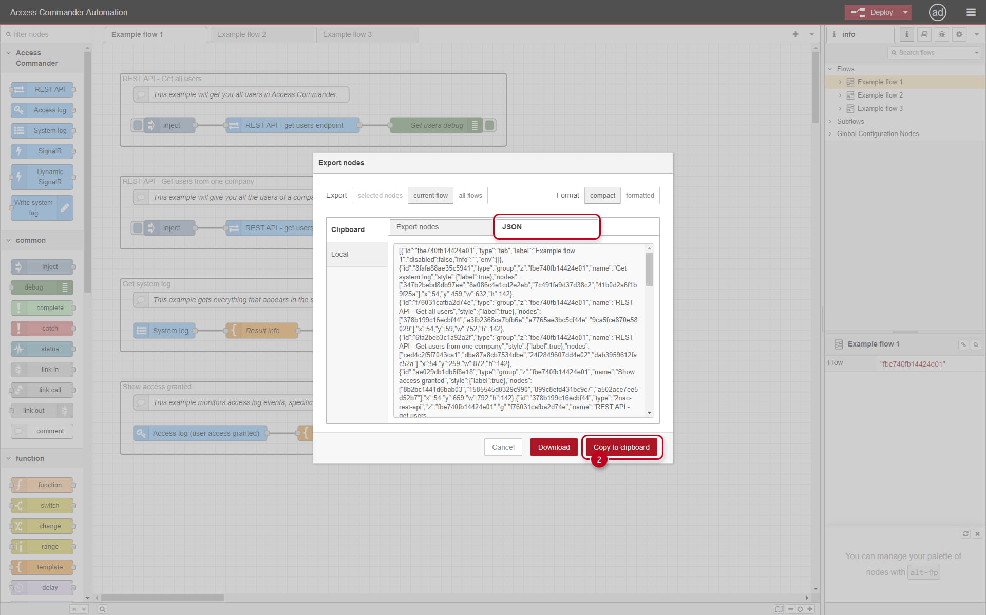 Export - JSON code