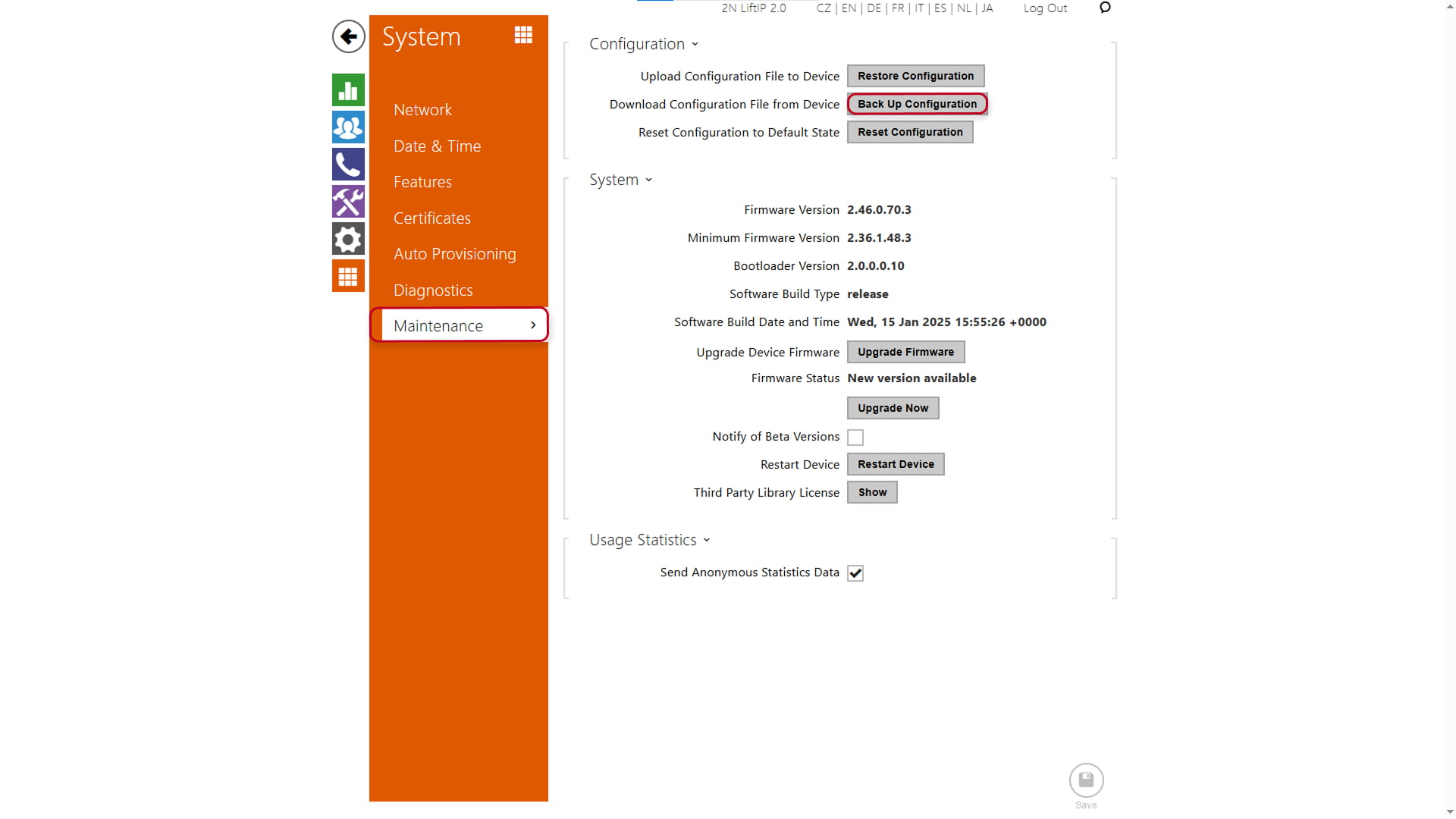LIPF IP Factory reset
