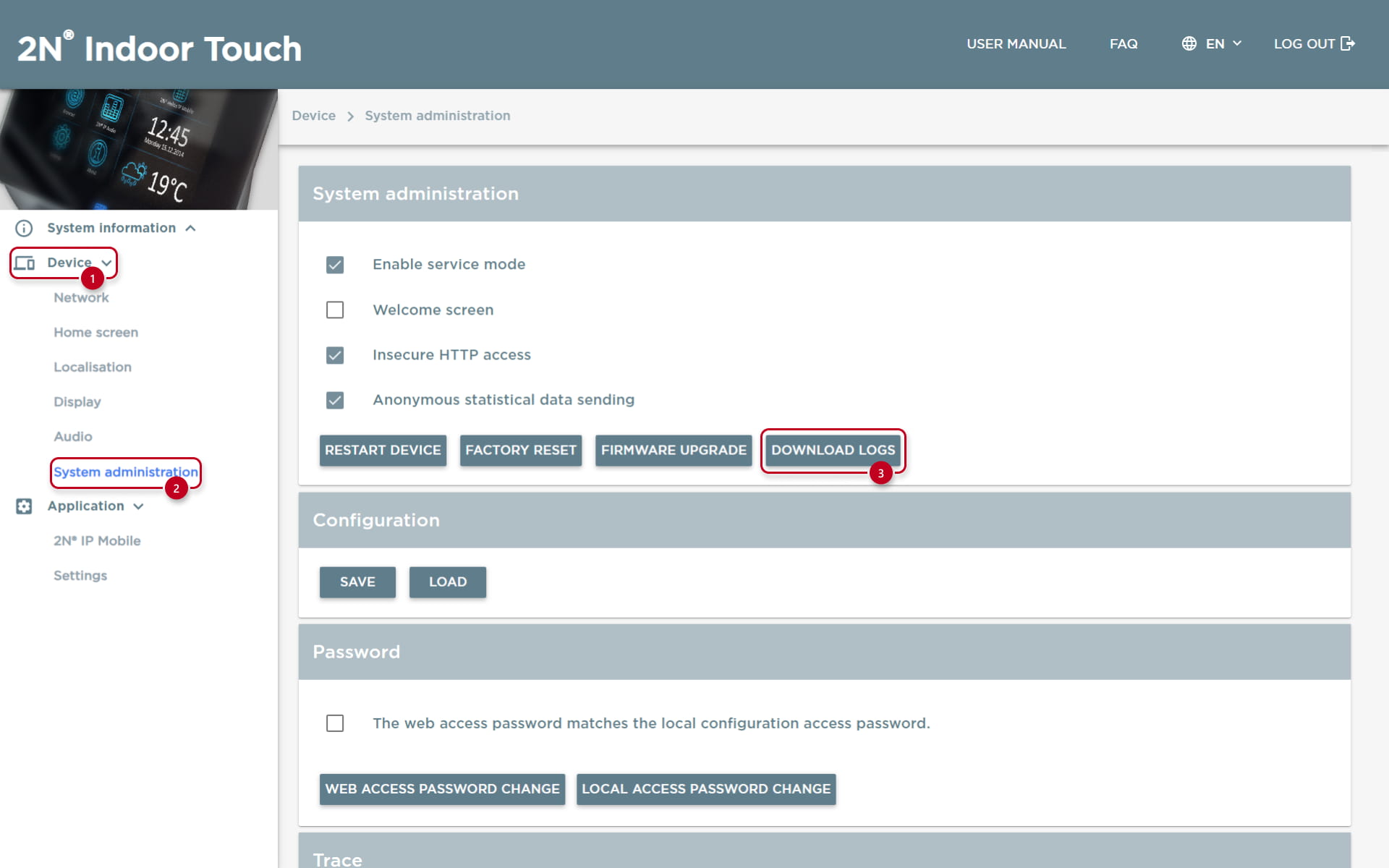 How to get logs from 2N Indoor Touch
