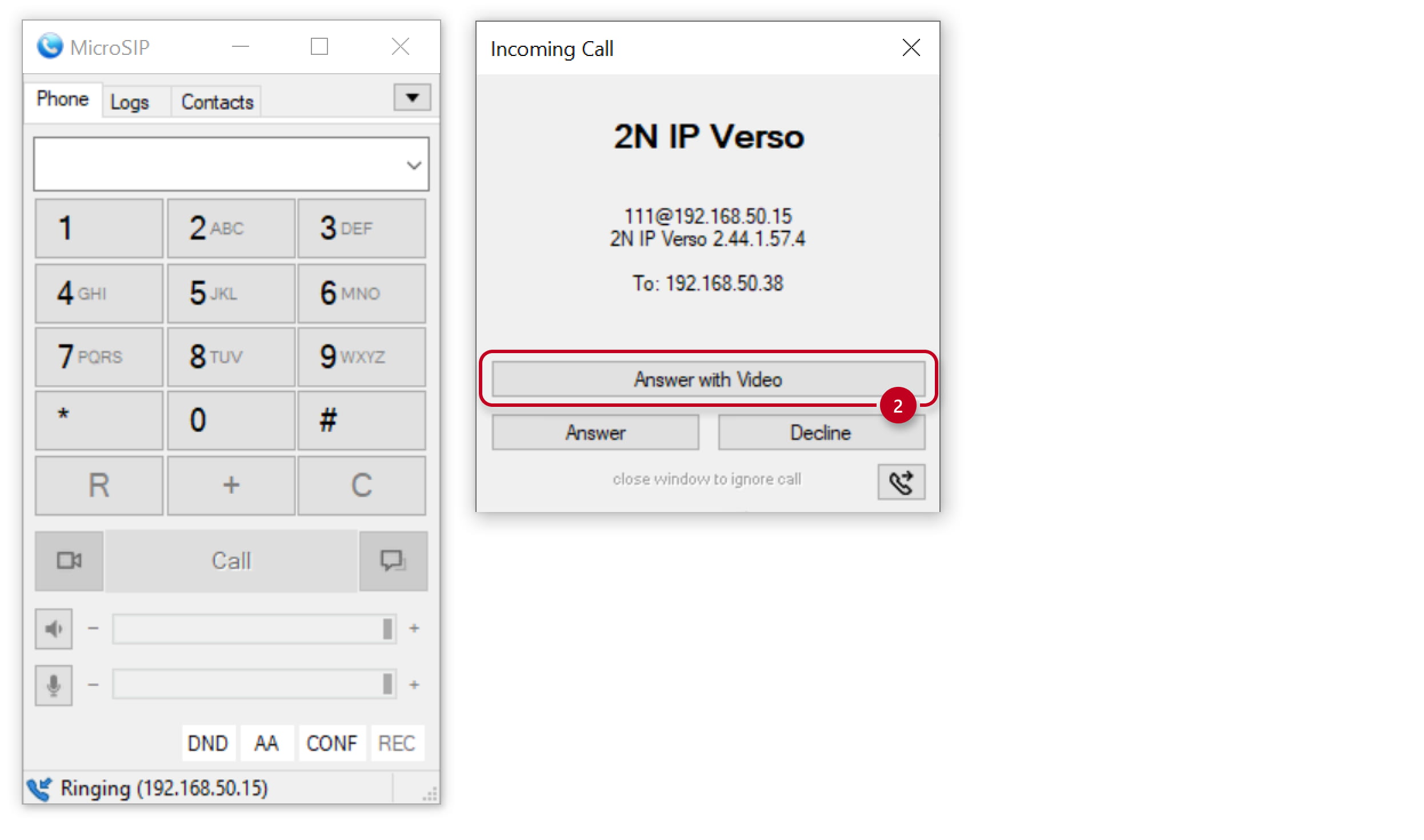 MicroSIP - Answer the call MicroSIP - Answer the call