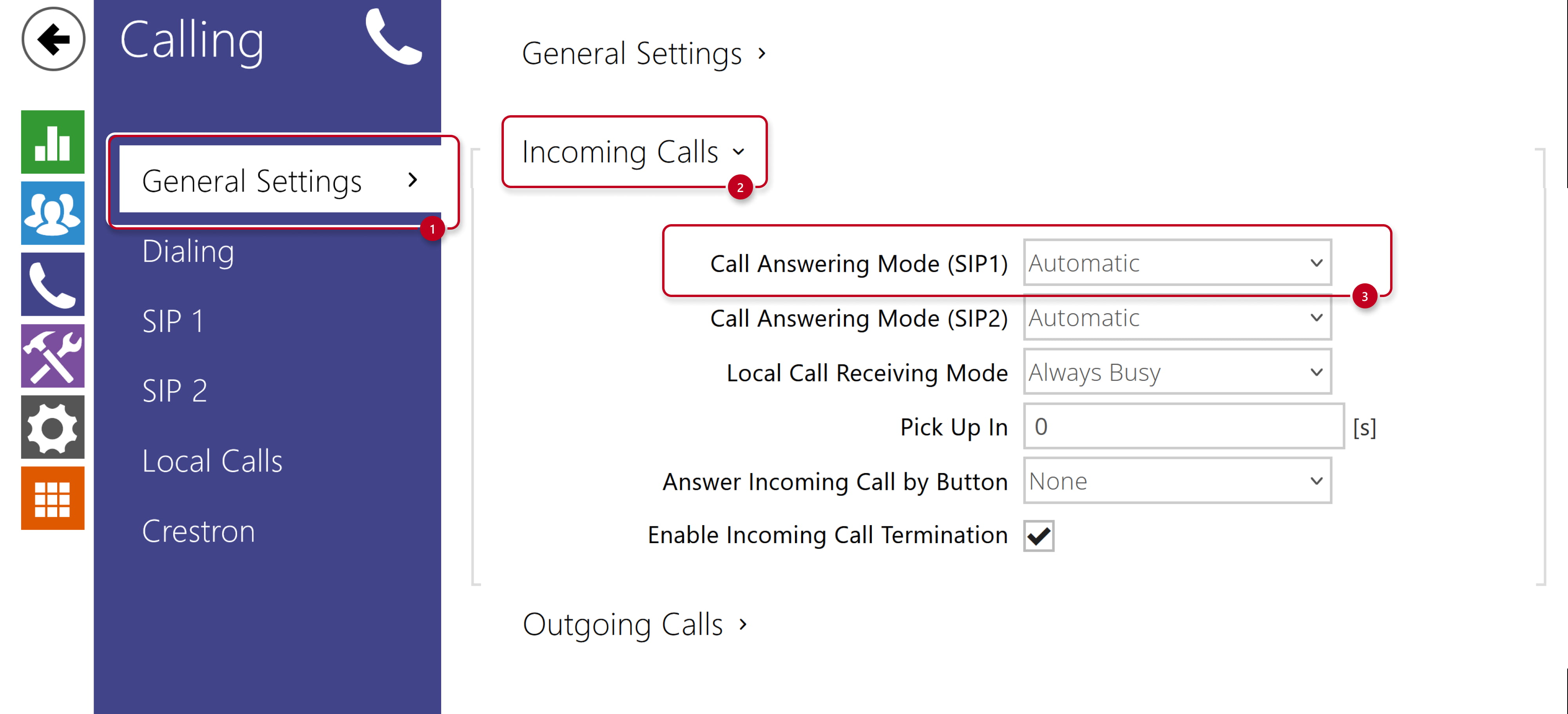 2N IP Intercom - Calling - General Settings - Incoming calls 2N IP Intercom - Calling - General Settings - Incoming calls
