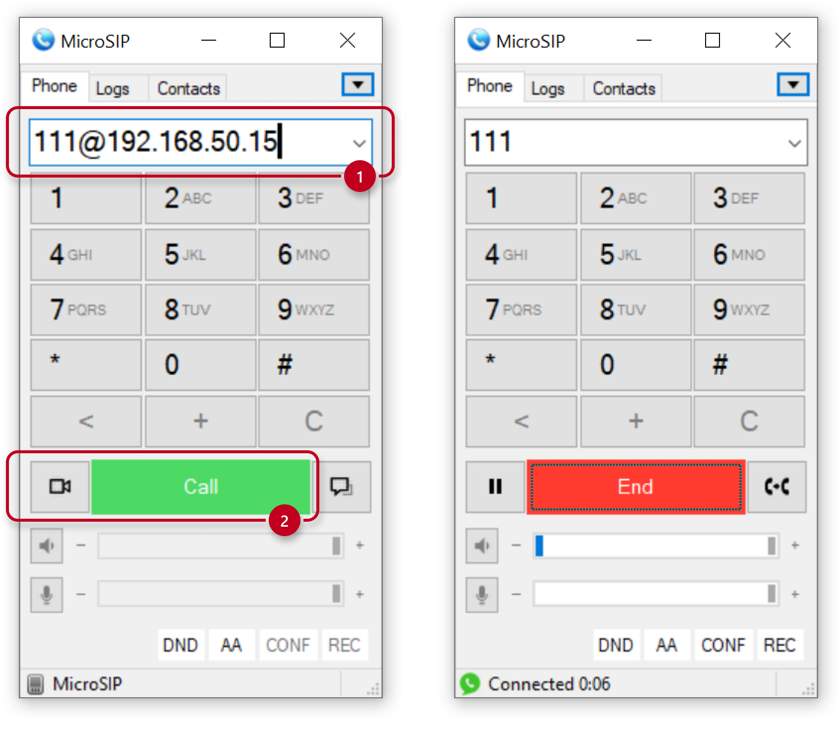 MicroSIP call