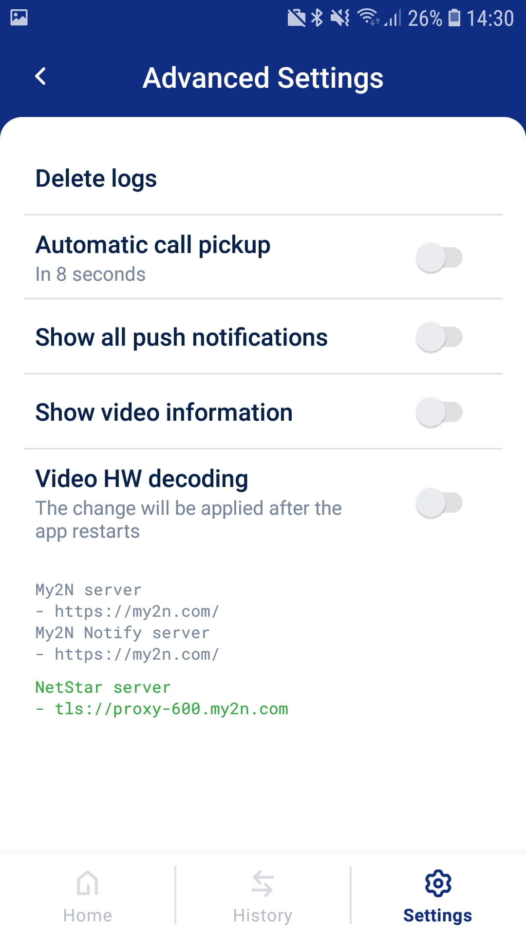 Correct Registration Advanced Settings SIP