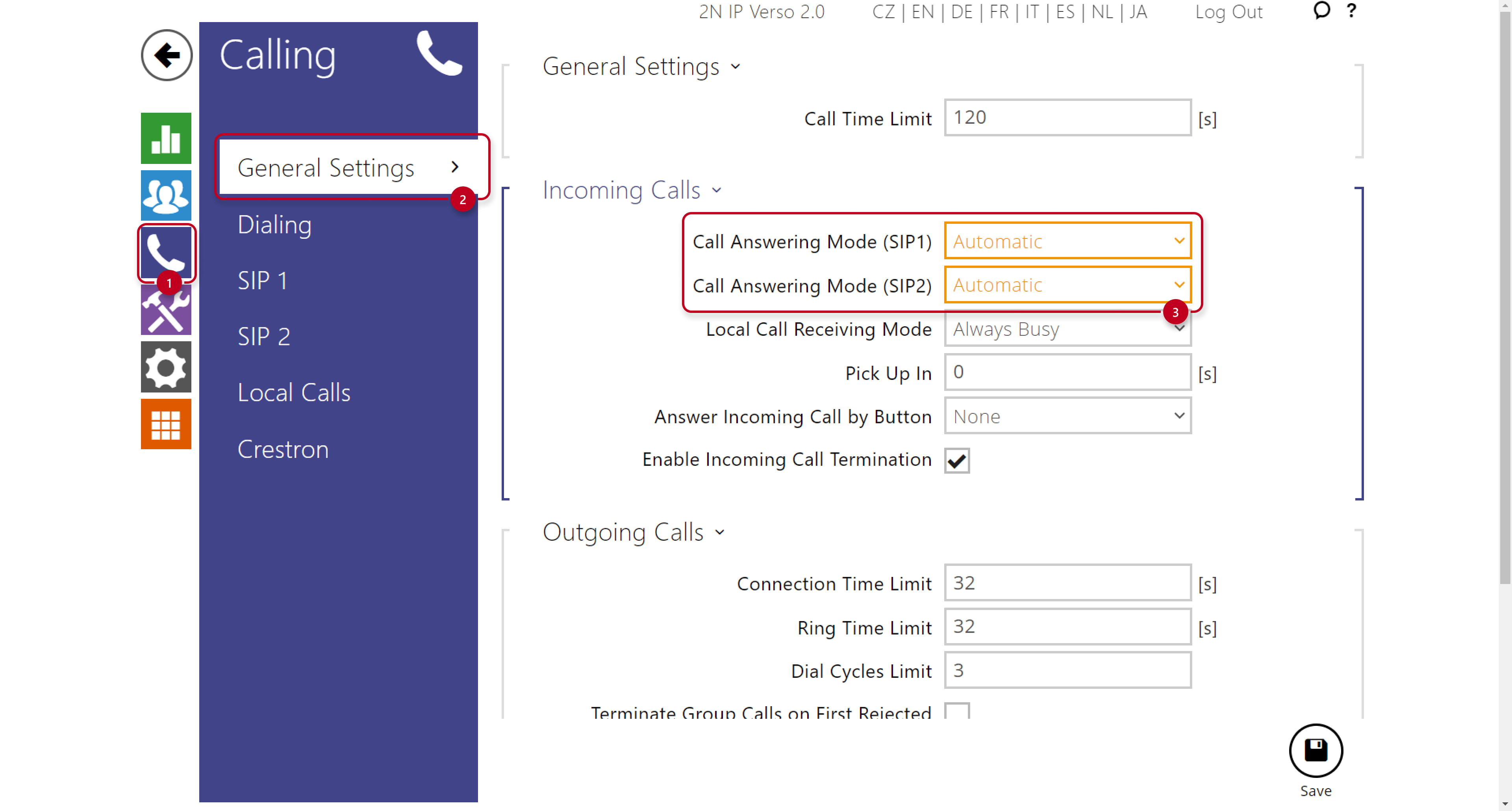 Call answering mode setting to automatic