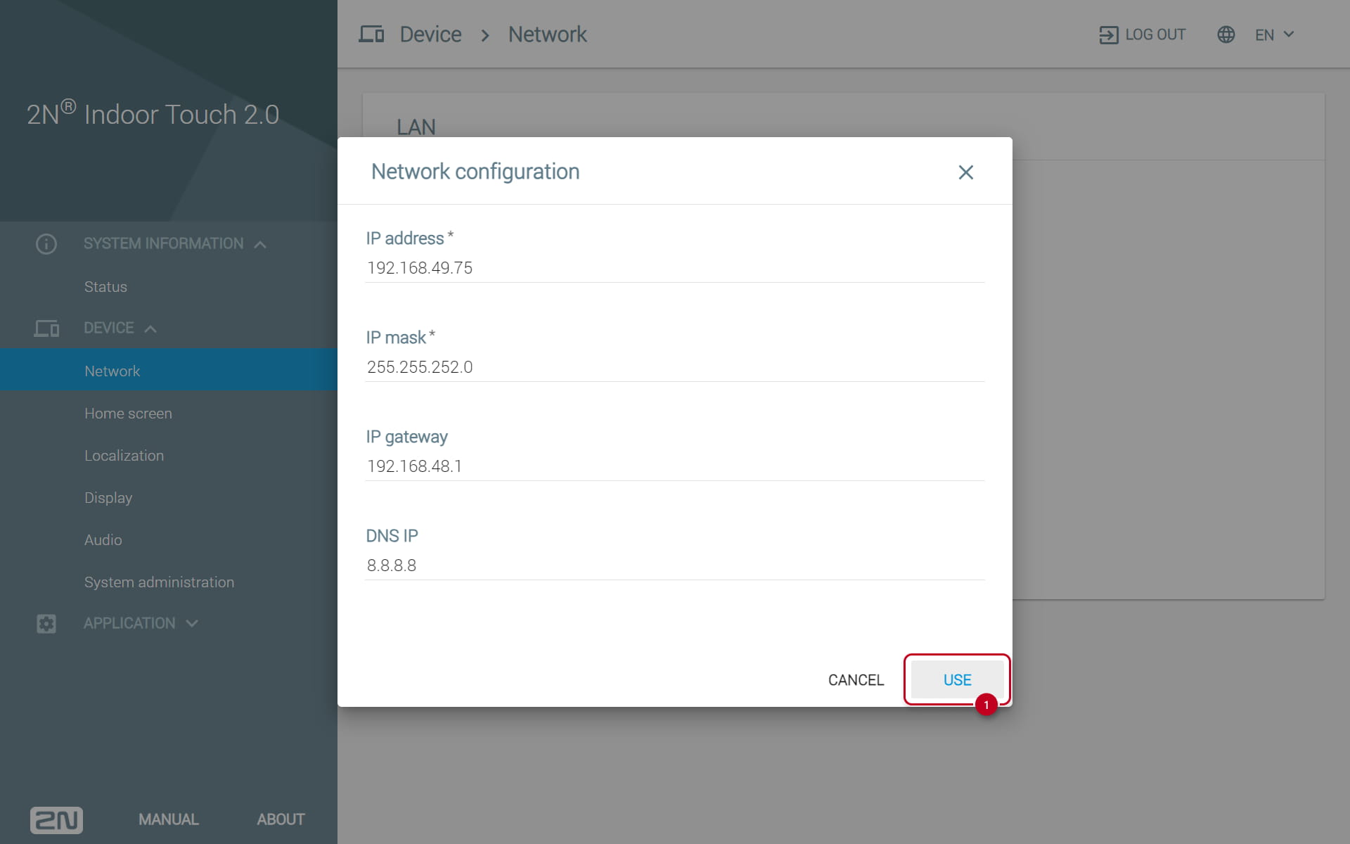 Setting up static IP address on a 2N Indoor Touch 2.0