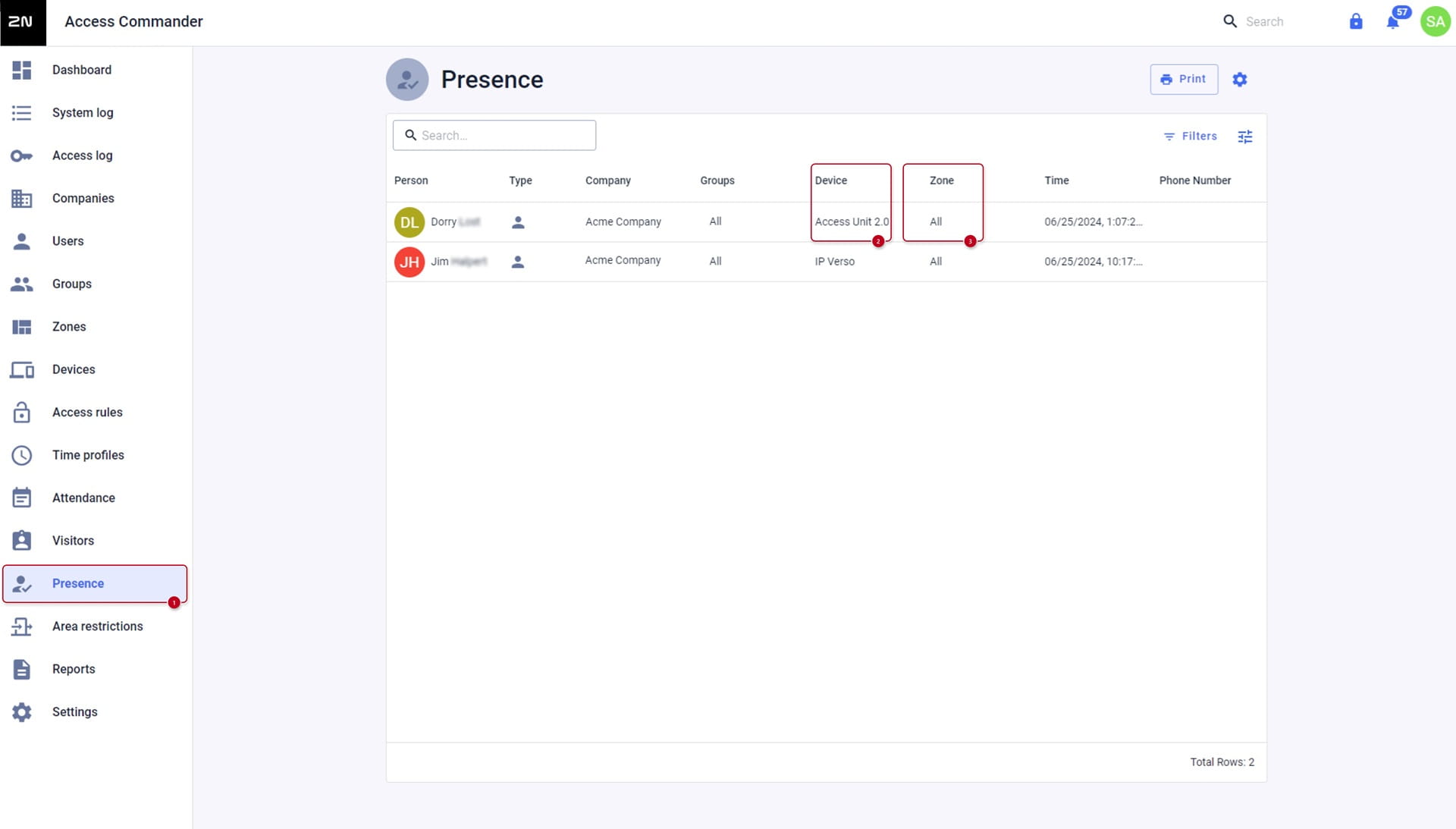 Access Commander User Presence