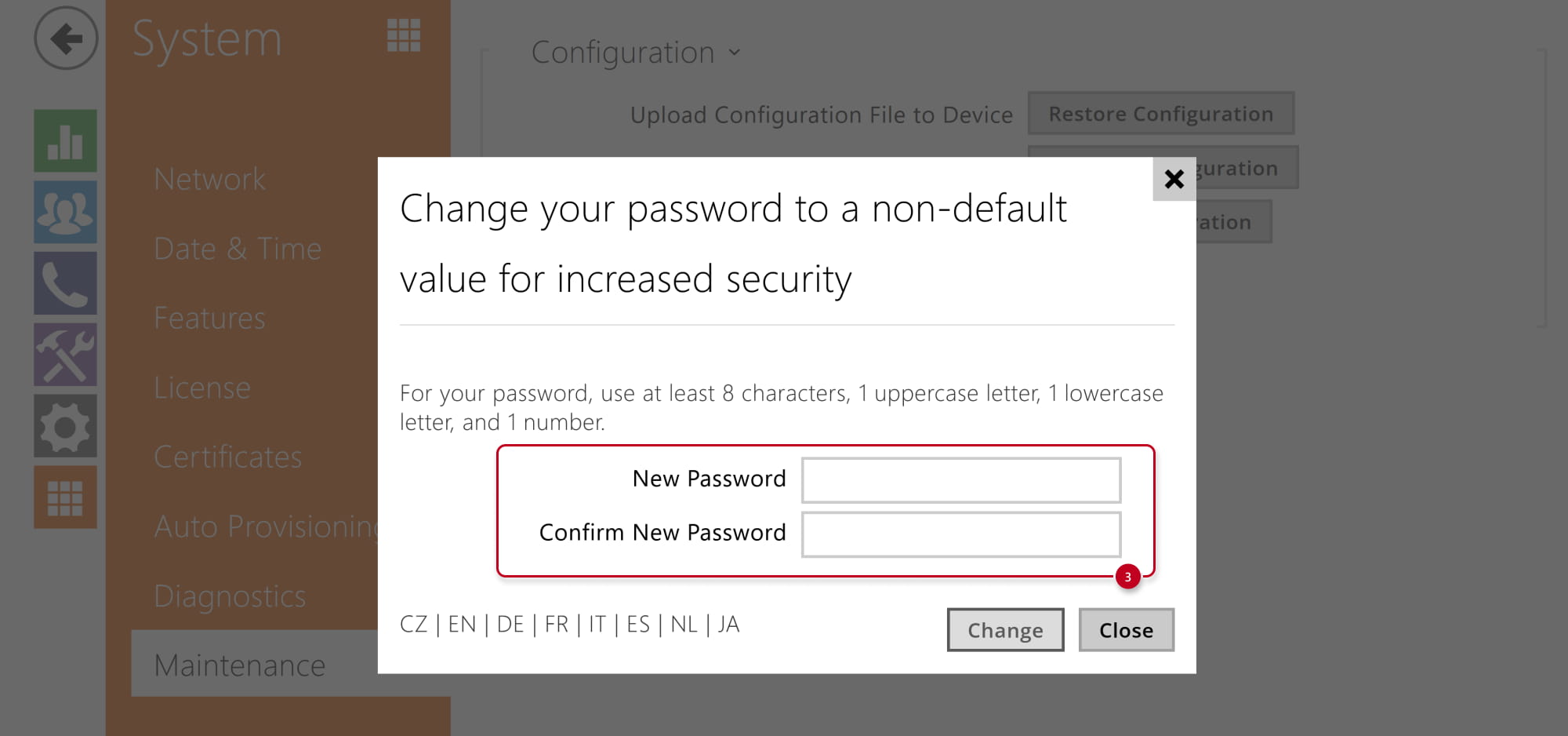 2N IP Intercom - System - Maintenance - Reset Configuration - Change your password after the reset