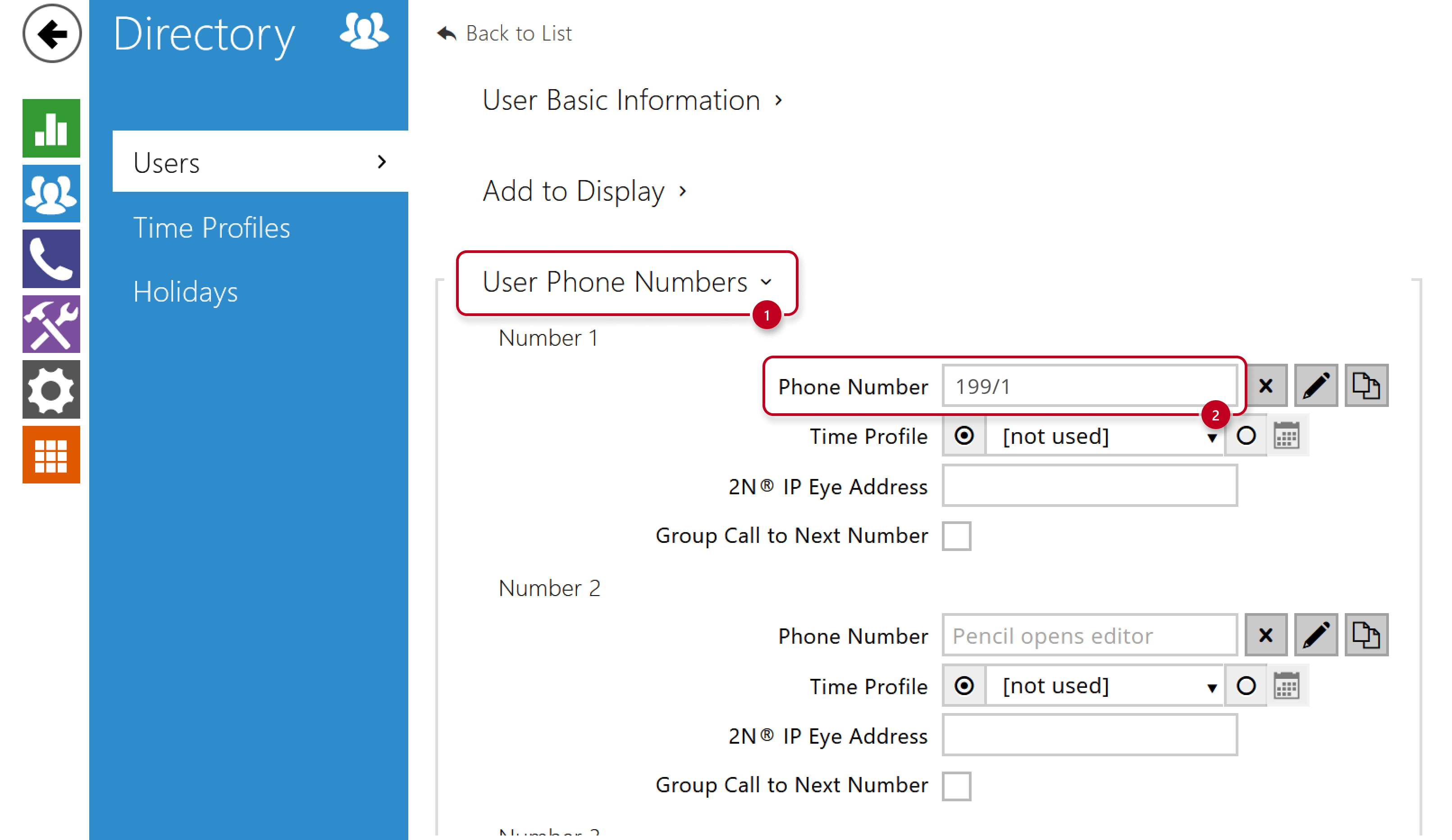 2N IP Intercom - Directory - Users - Phone number 2N IP Intercom - Directory - Users - Phone number