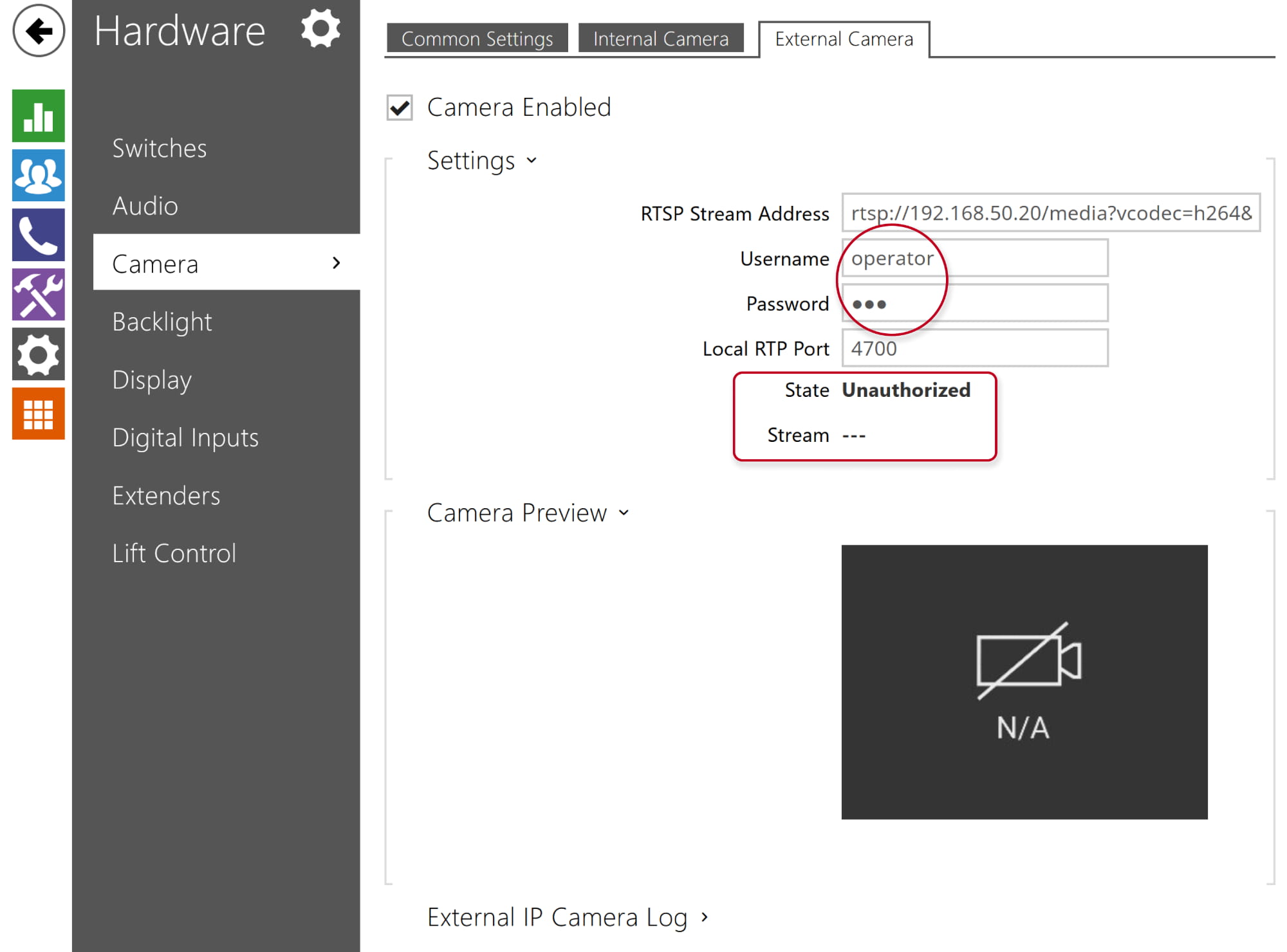 2N IP Intercom - Hardware - Camera - External camera - Unauthorized