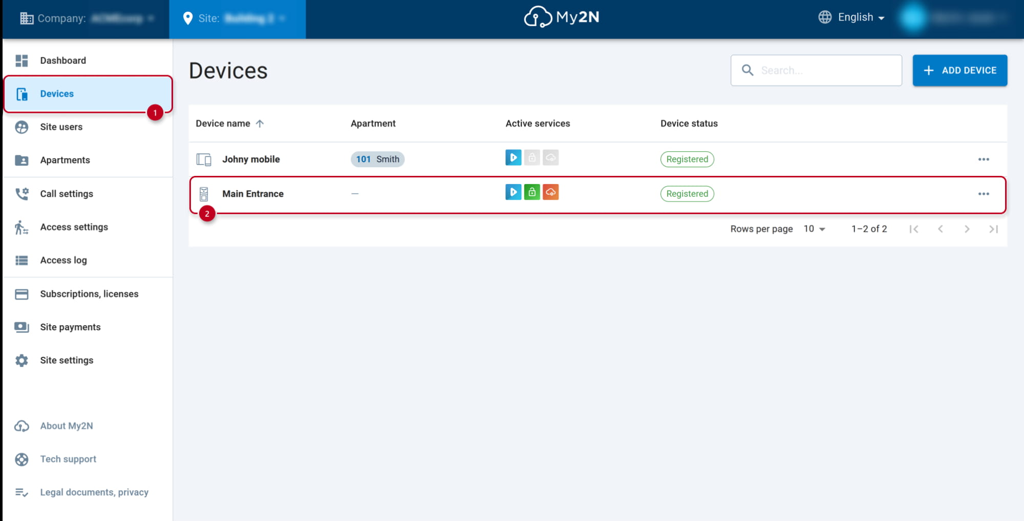 My2N - Devices - Open intercom details