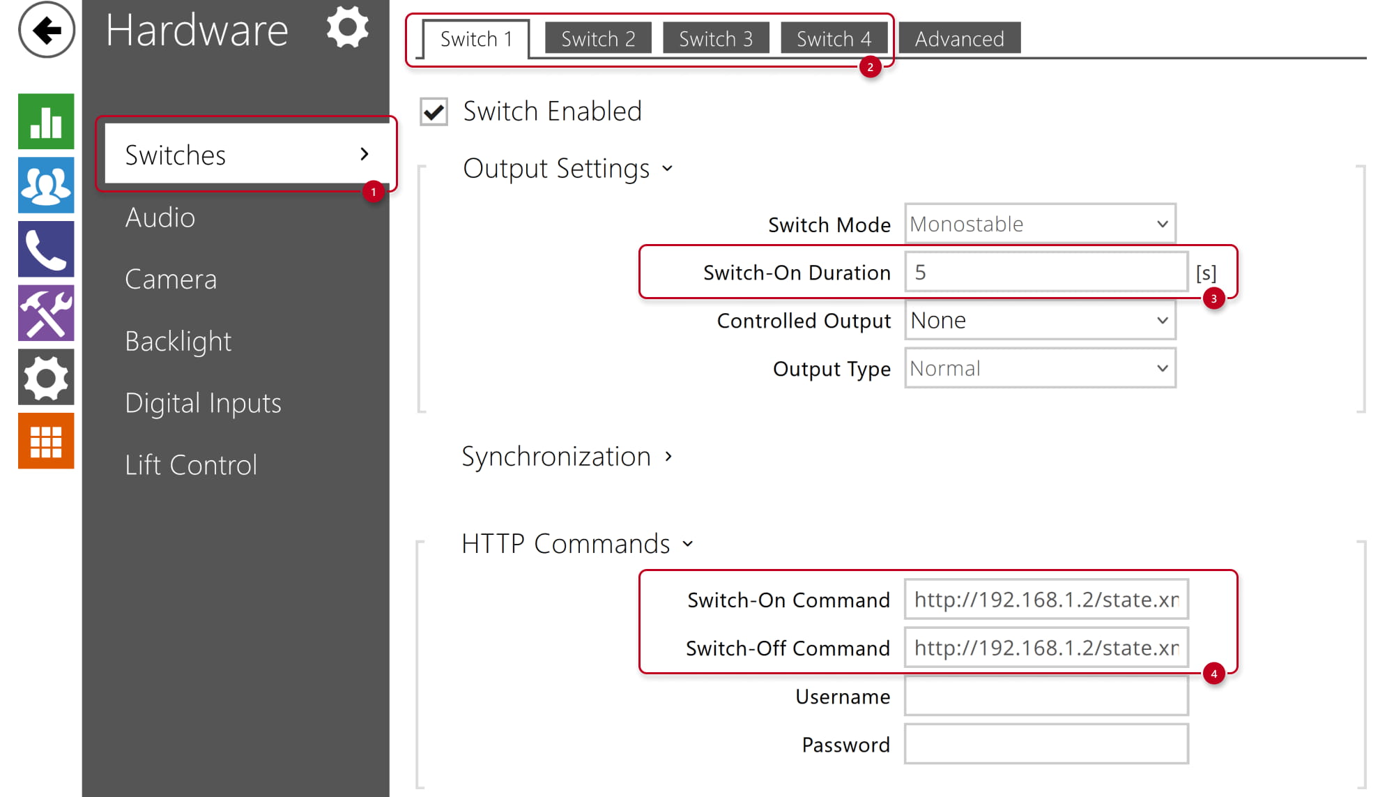 2N IP intercom - Hardware - Switches - HTTP Commands
