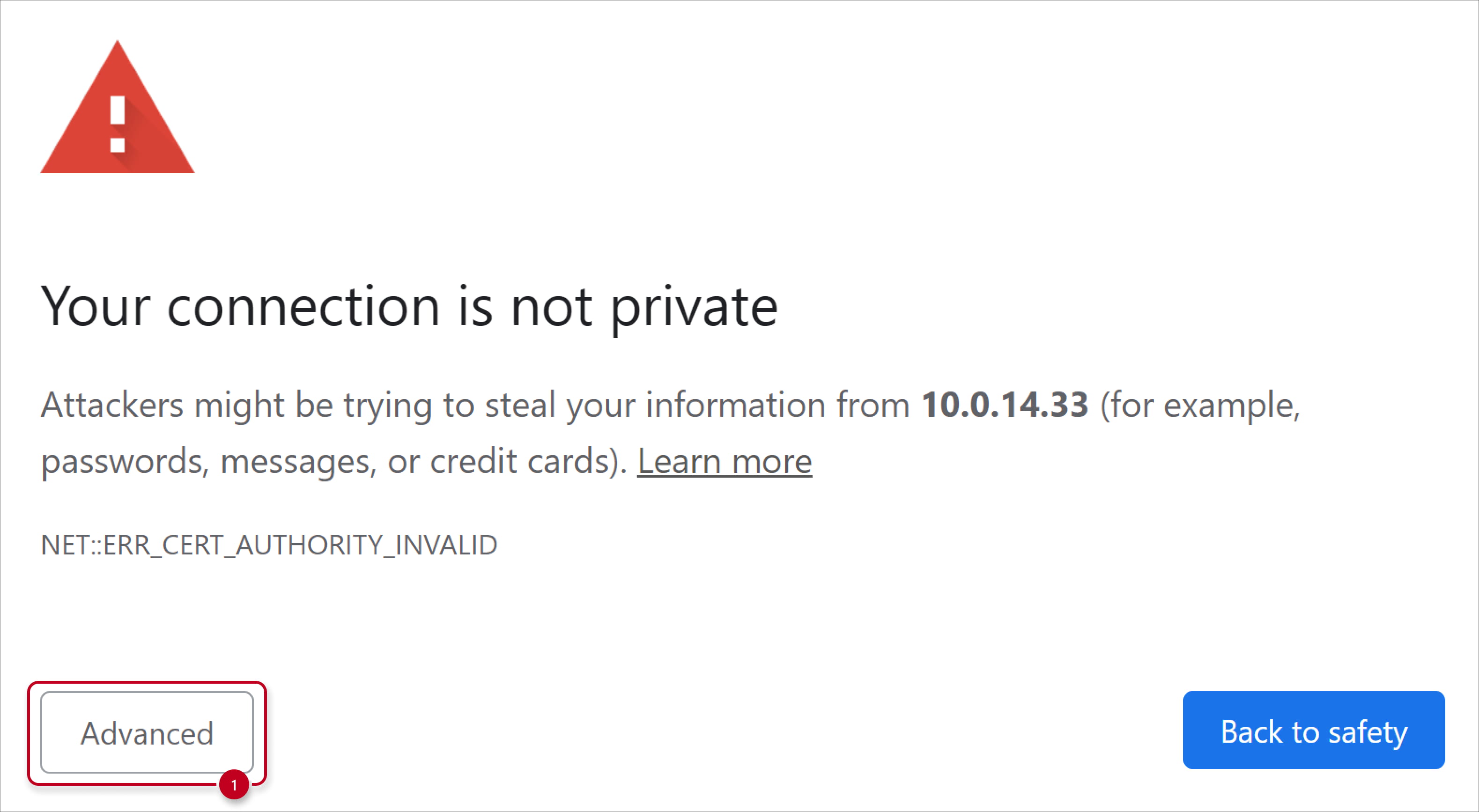 Votre connexion n’est pas privée - aller dans Avancé Votre connexion n’est pas privée - aller dans Avancé