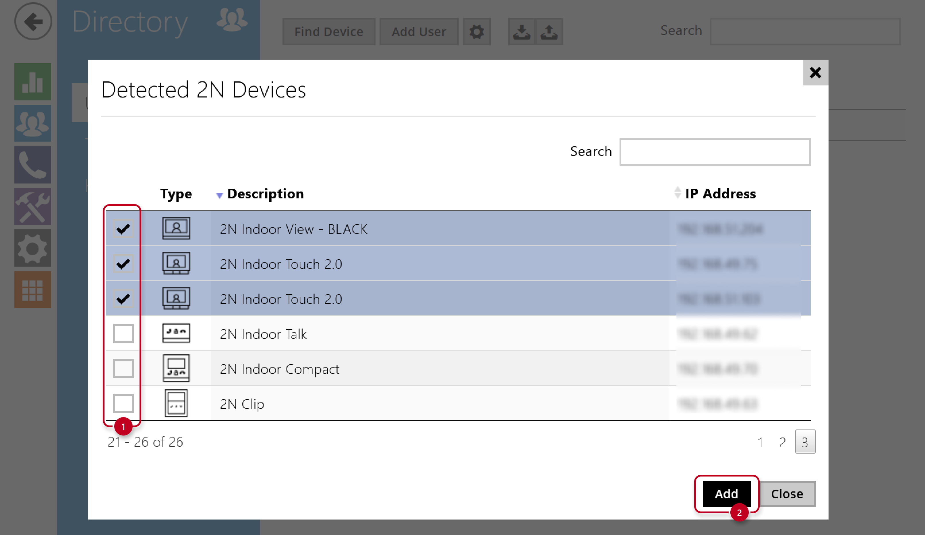 2N IP Intercom - Directory - Users - Find Device - Select devices 2N IP Intercom - Directory - Users - Find Device - Select devices
