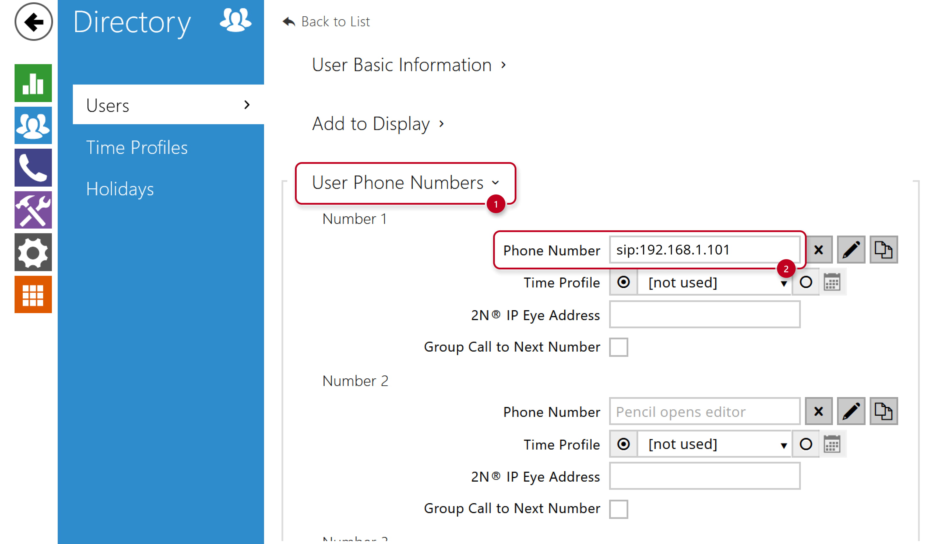 2N IP Intercom - Directory - Users - Phone number 2N IP Intercom - Directory - Users - Phone number