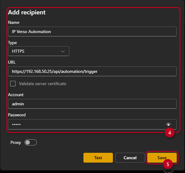 Recipient setup