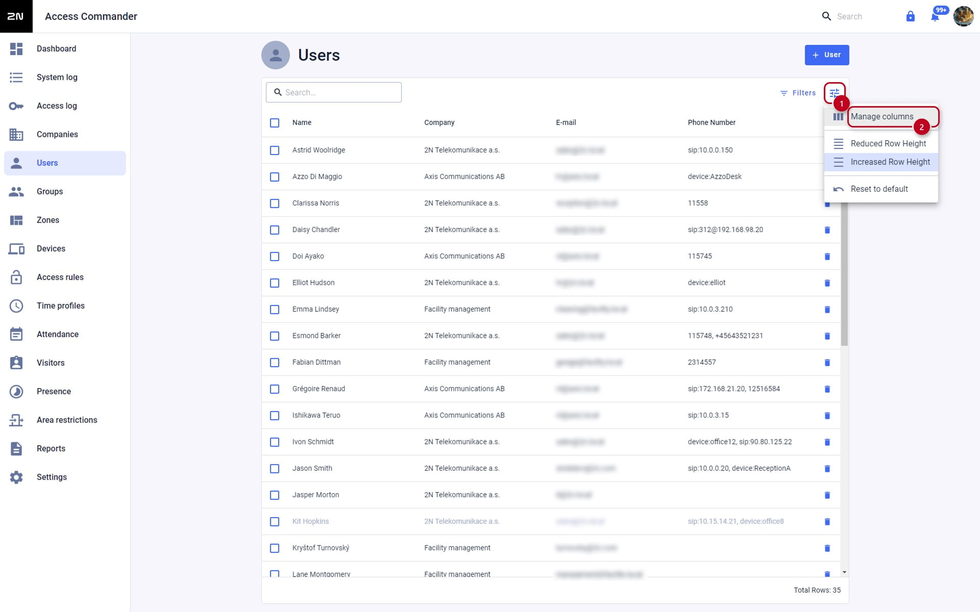 Access Commander User Column Management