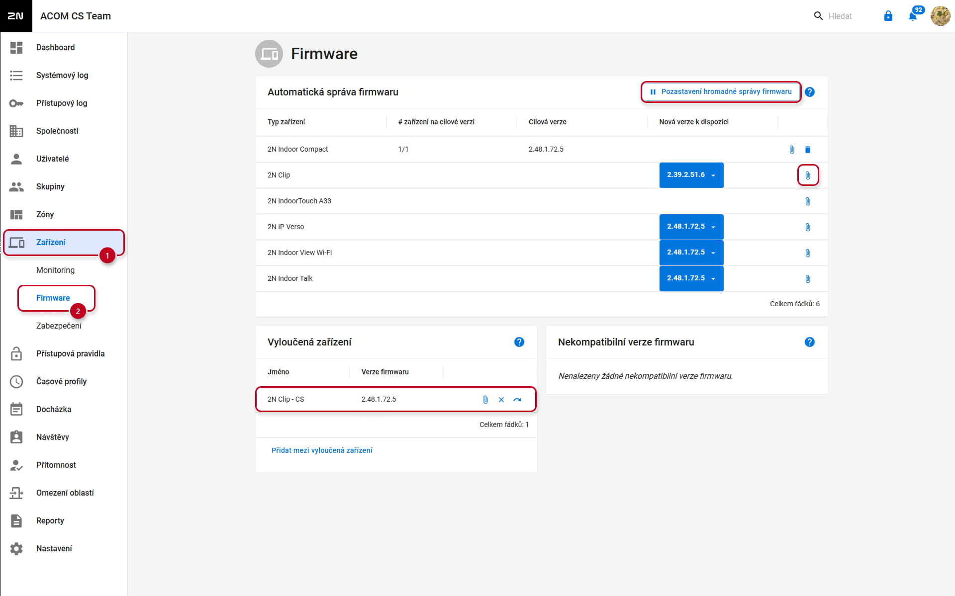 Konfigurace firmwaru zařízení Access Commander