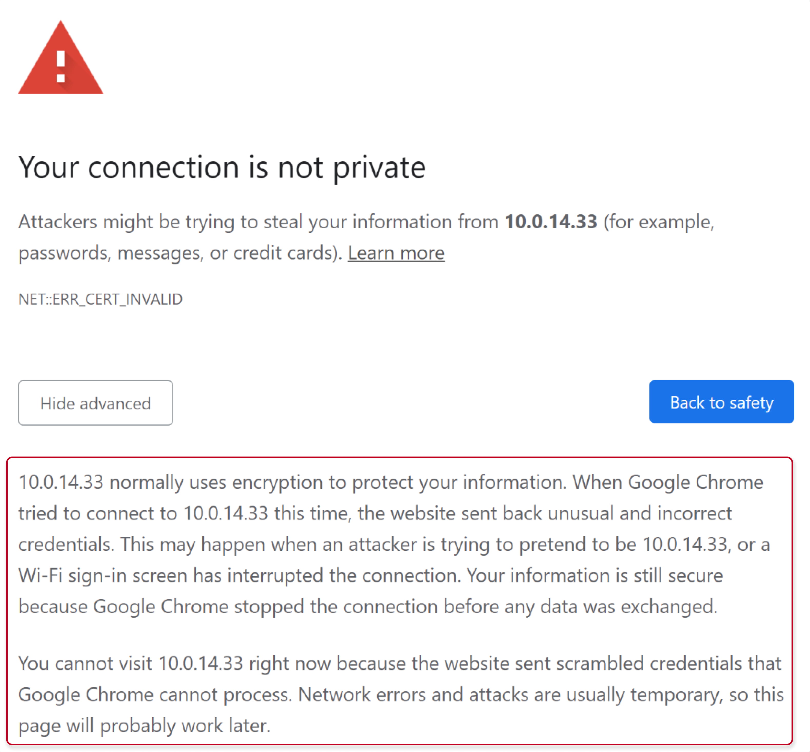 Your connection is not private - You cannot visit