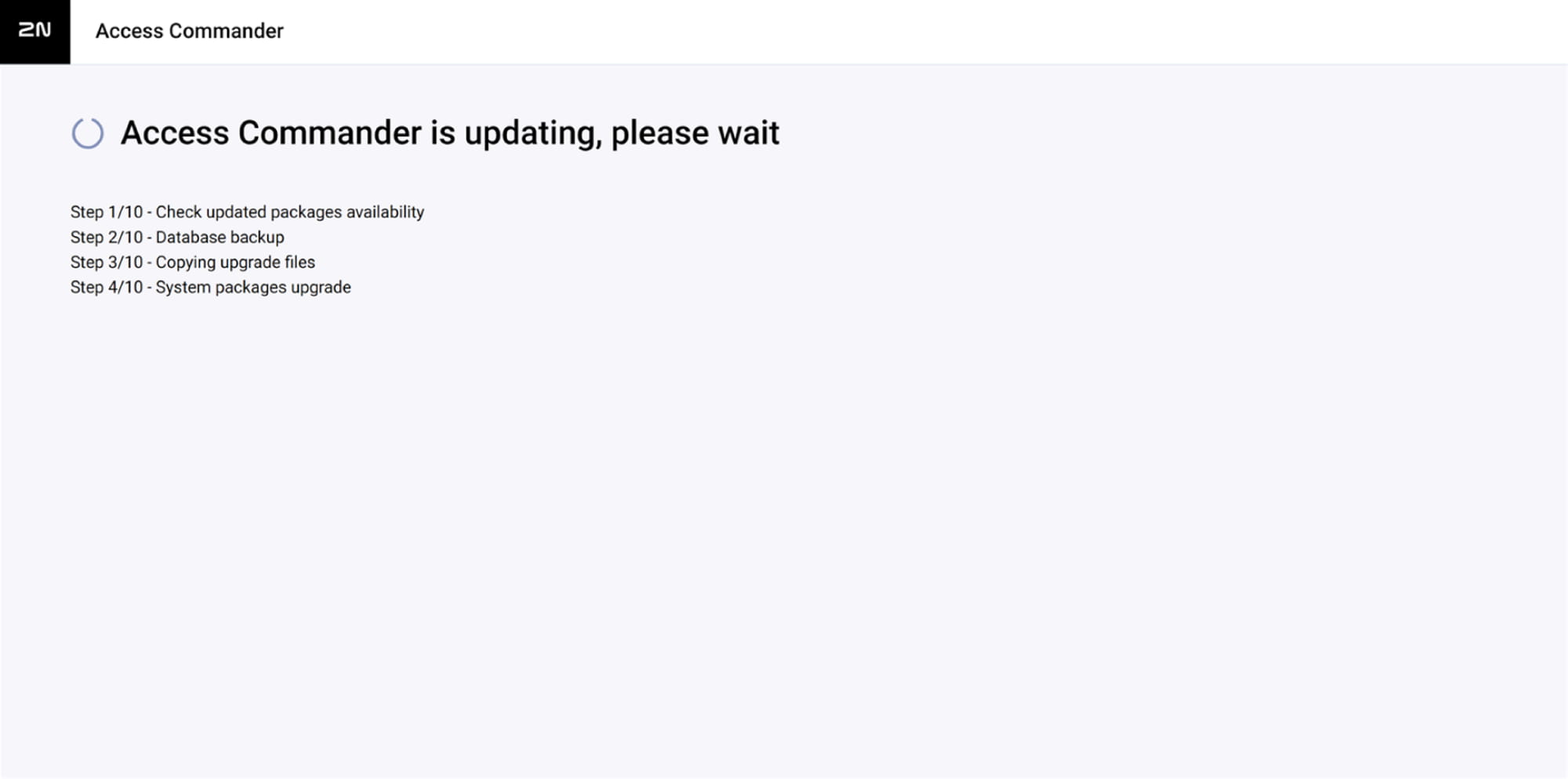 2N Access Commander - Updating, please wait - Step 4