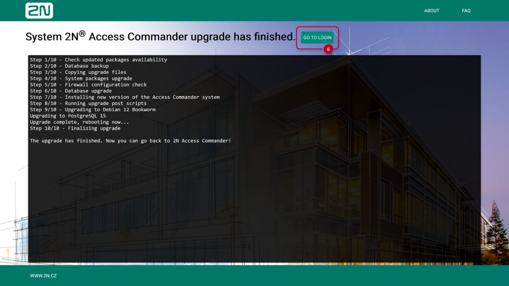 2N Access Commander 2.7 - Upgrade has finished
